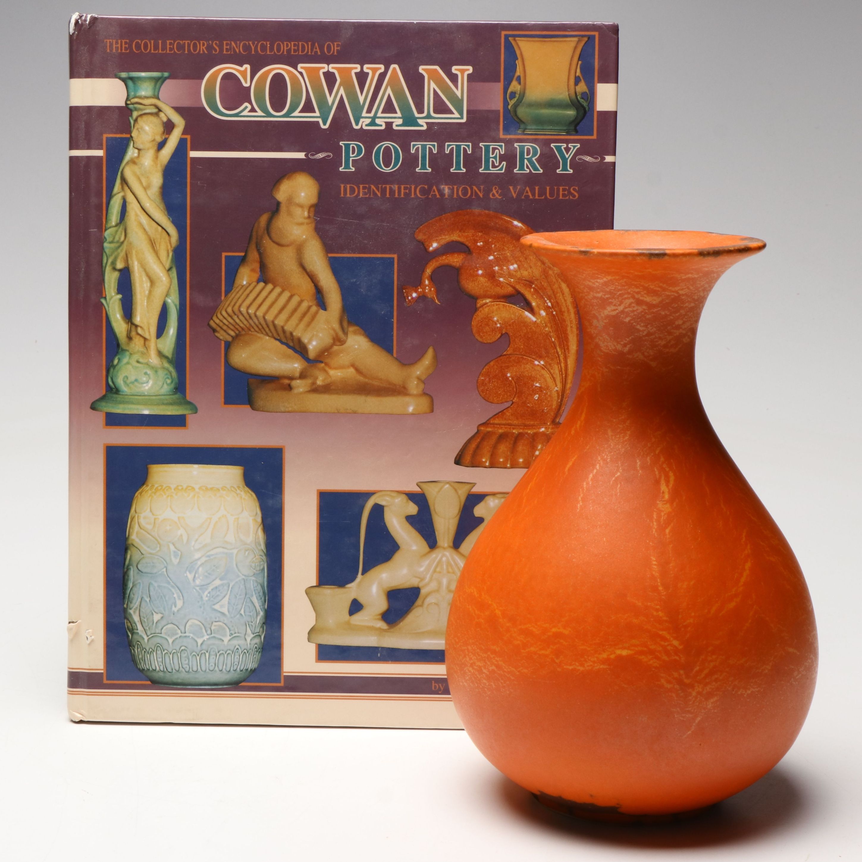 Ohio Made Cowan "Oriental Red" Vase with Cowan Pottery Collectors Book