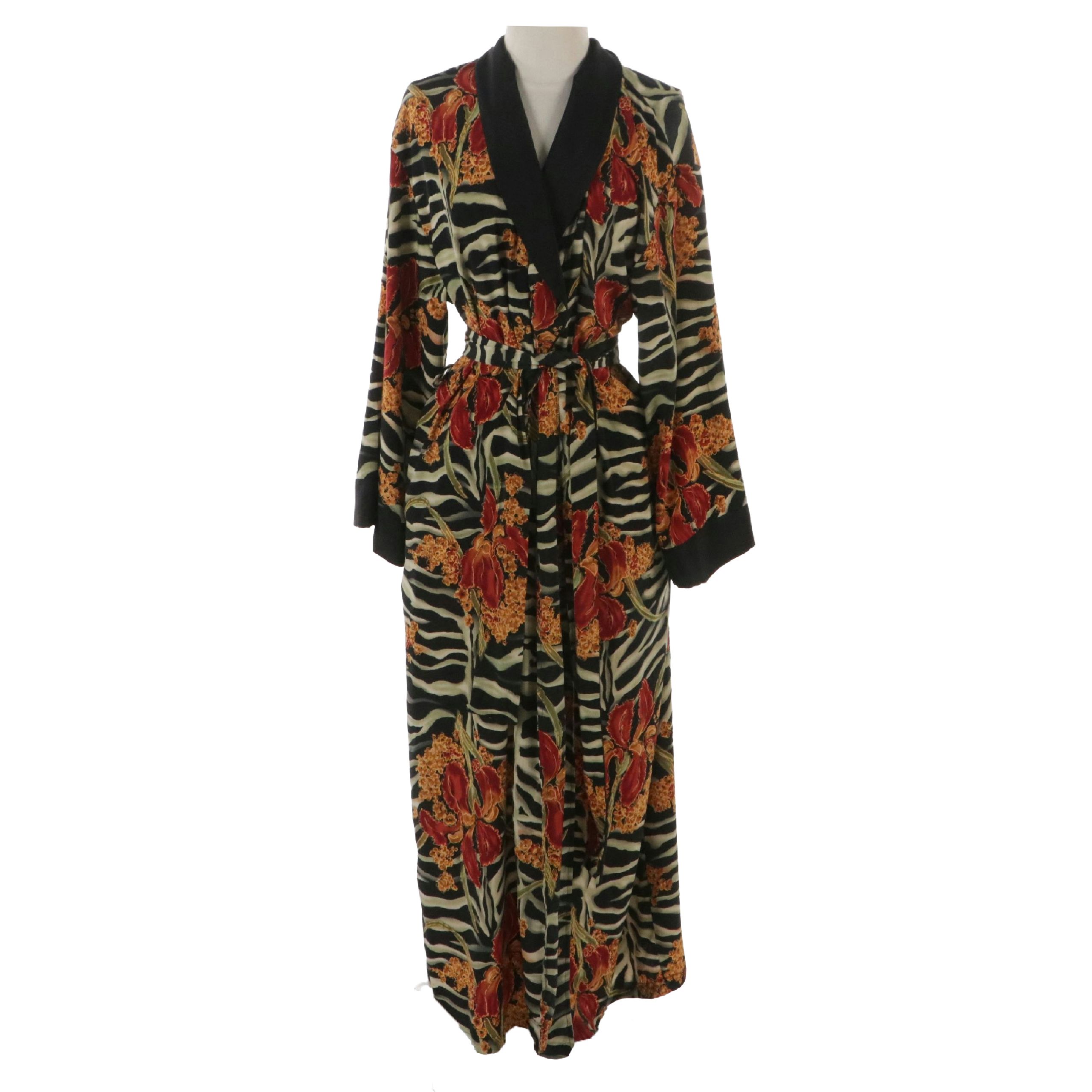 Natori Tiger Lilly and Zebra Print Robe with Tie Sash