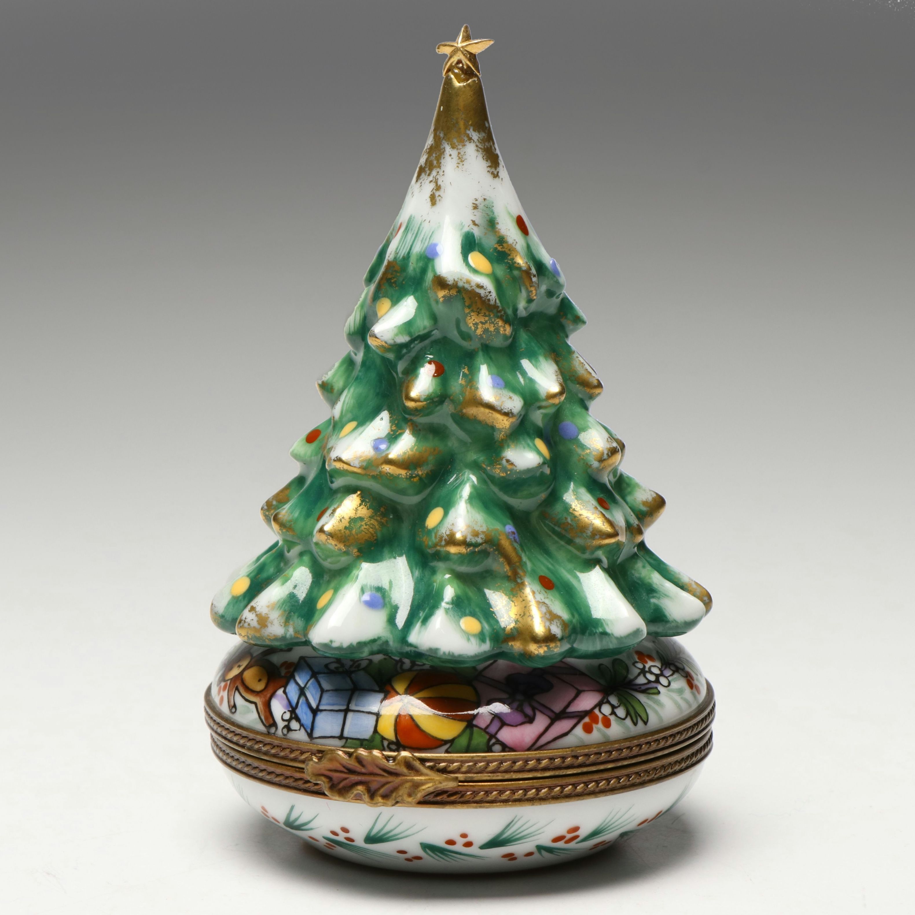 Parry Vielle French Limoges Hand-Painted Porcelain Christmas Tree Box