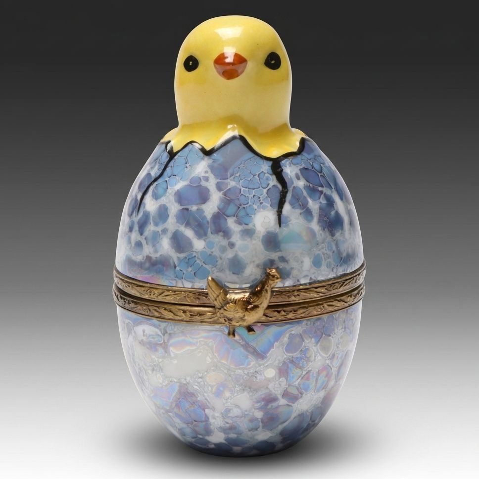 French Limoges Hand-Painted Porcelain Hatching Chick Box