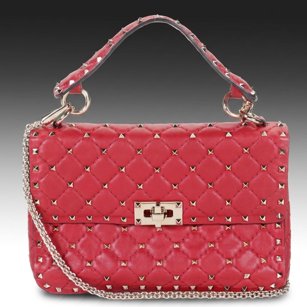Valentino Garavani Rockstud Spike Quilted Red Leather Two-Way Shoulder Bag