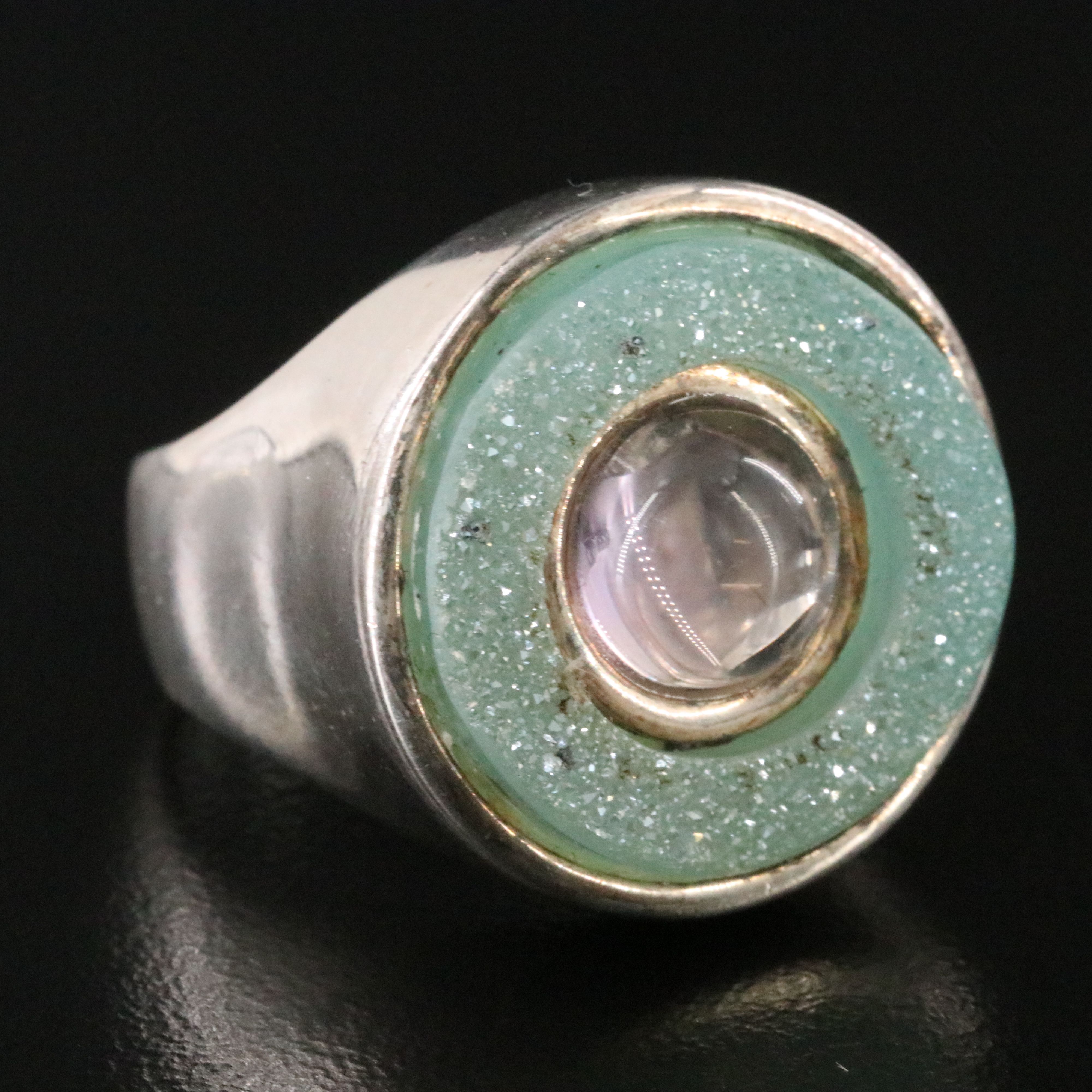 980 Silver Rock Crystal and Druzy Ring