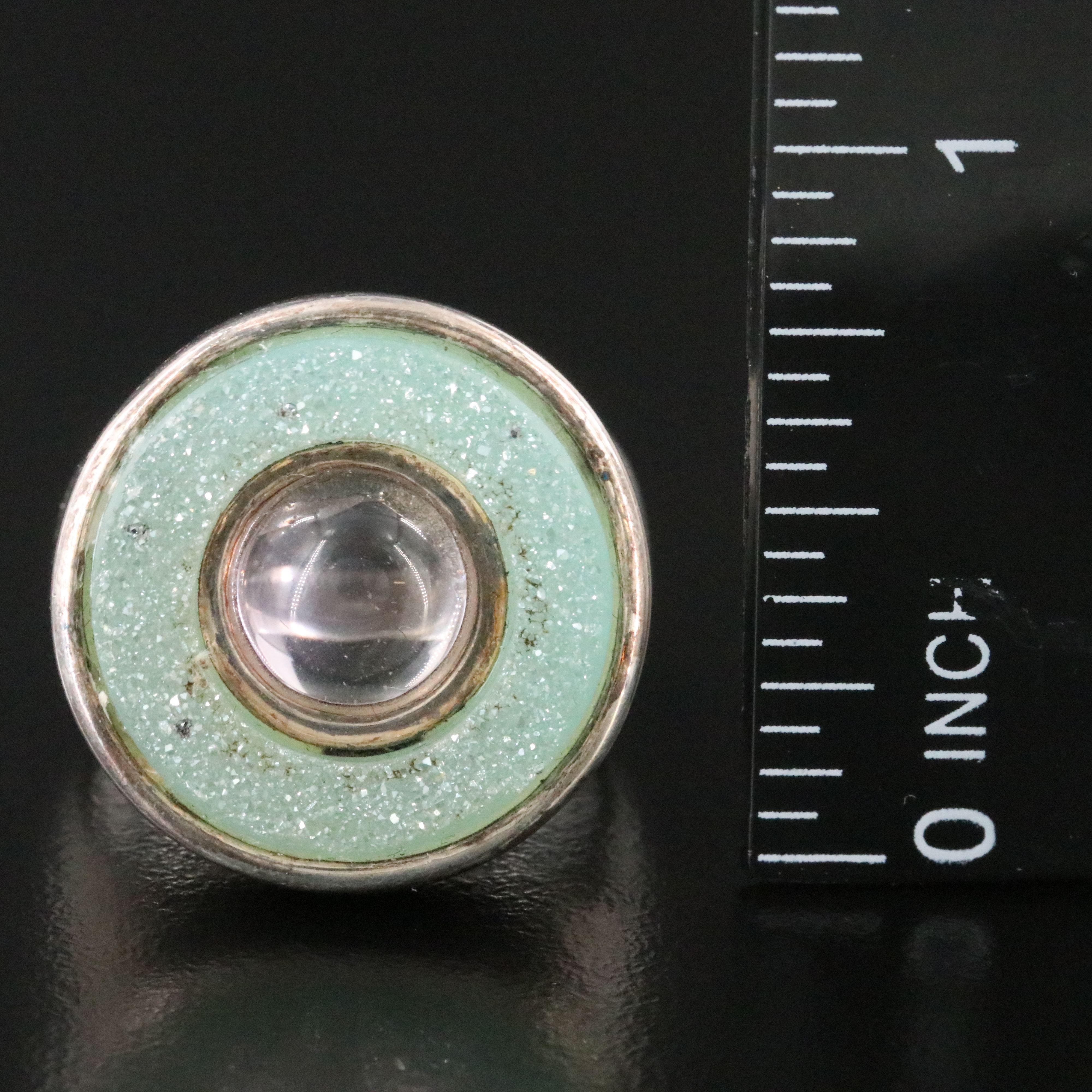 980 Silver Rock Crystal and Druzy Ring