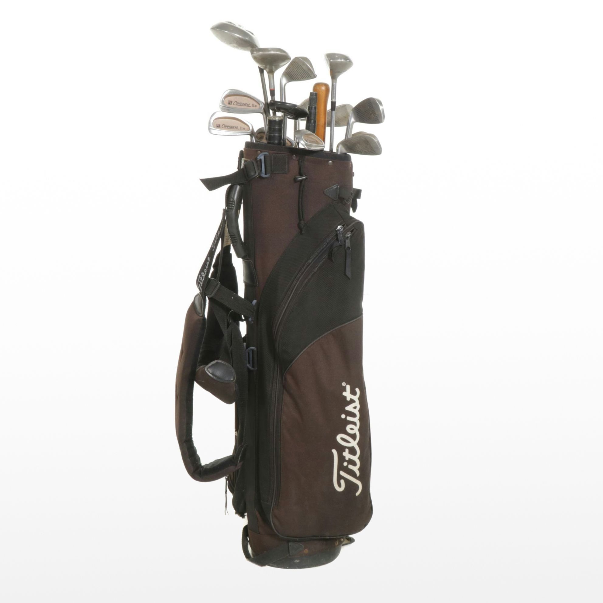 Titleist Golf Bag with Z/I Omega Putter, Fifa Copperhead II Sand Wedge, and More