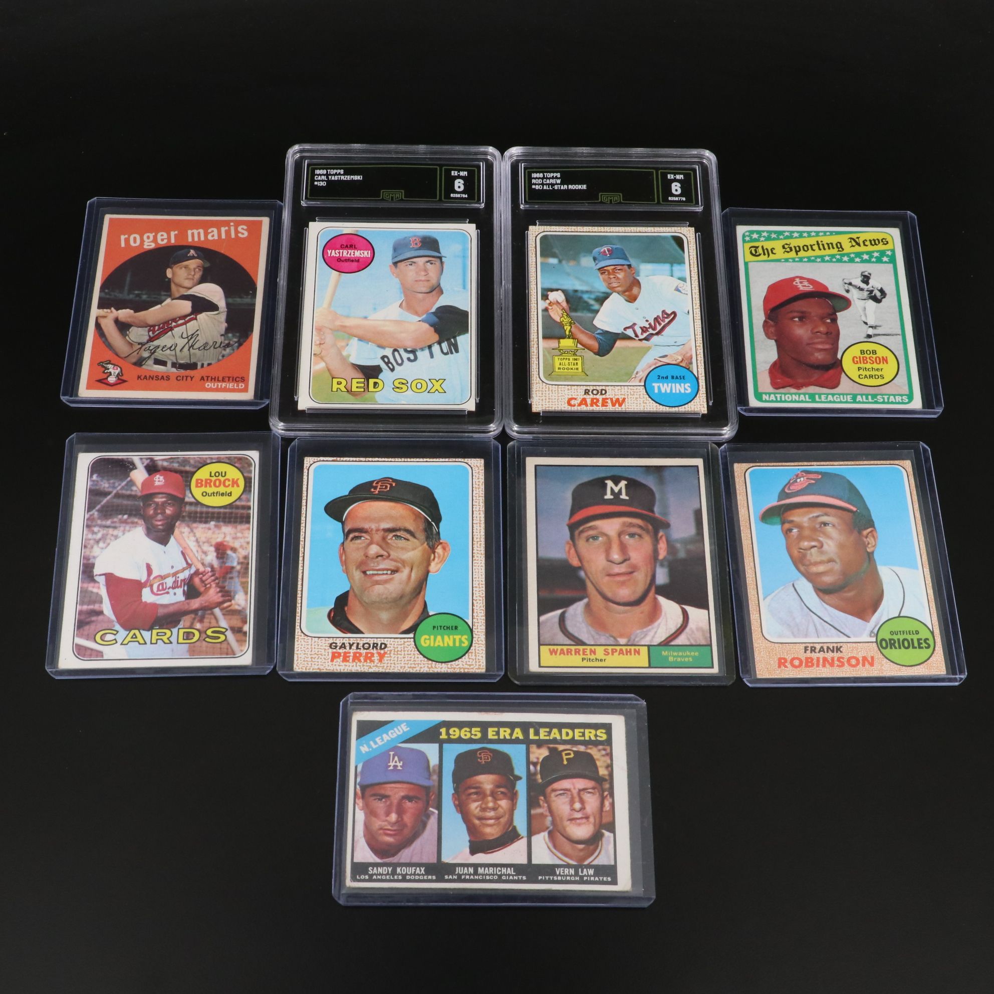Topps Baseball Cards Featuring Roger Maris, Bob Gibson, and More, 1959-1969