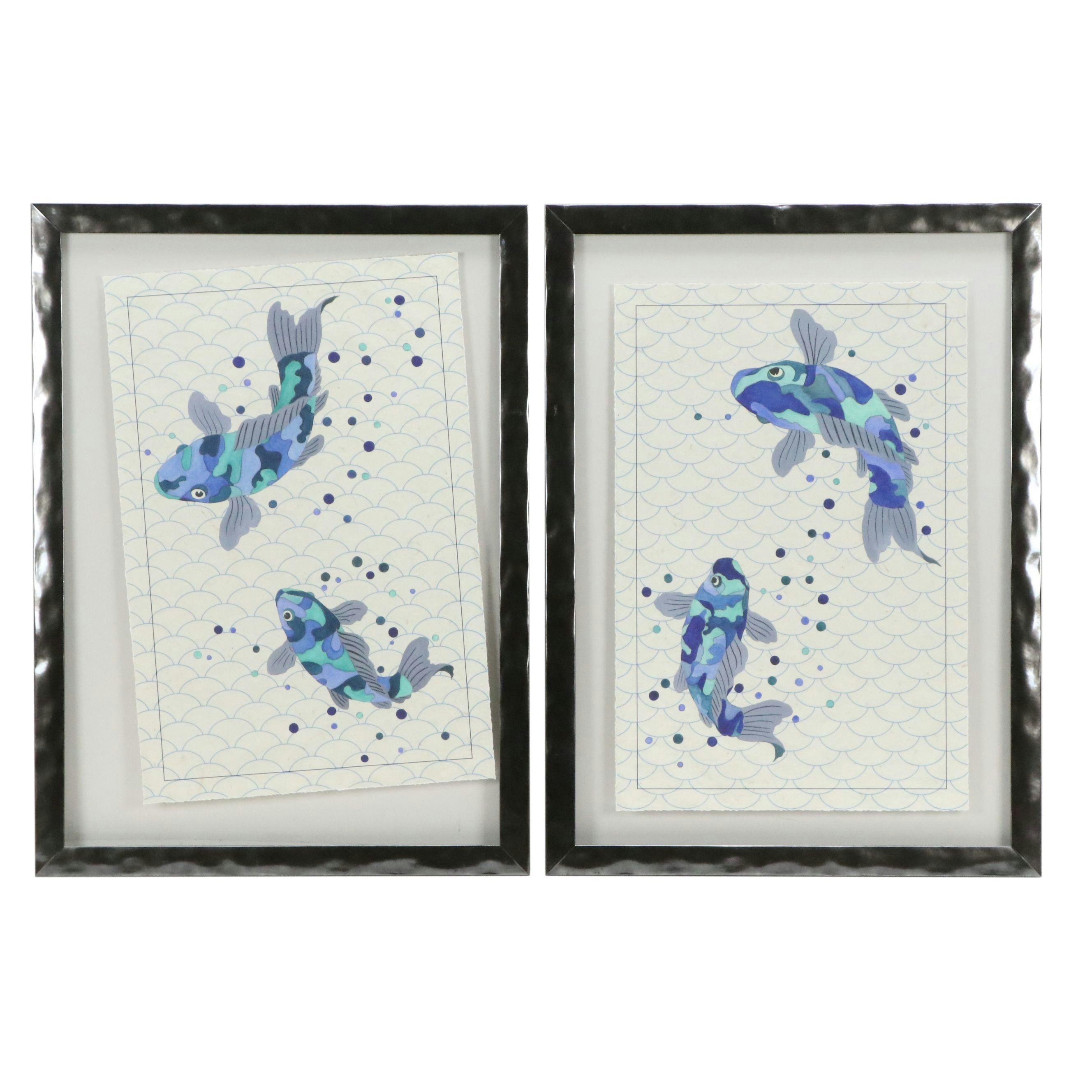 Port 68. Giclées "Blue Koi I" and "Blue Koi II," 21st Century
