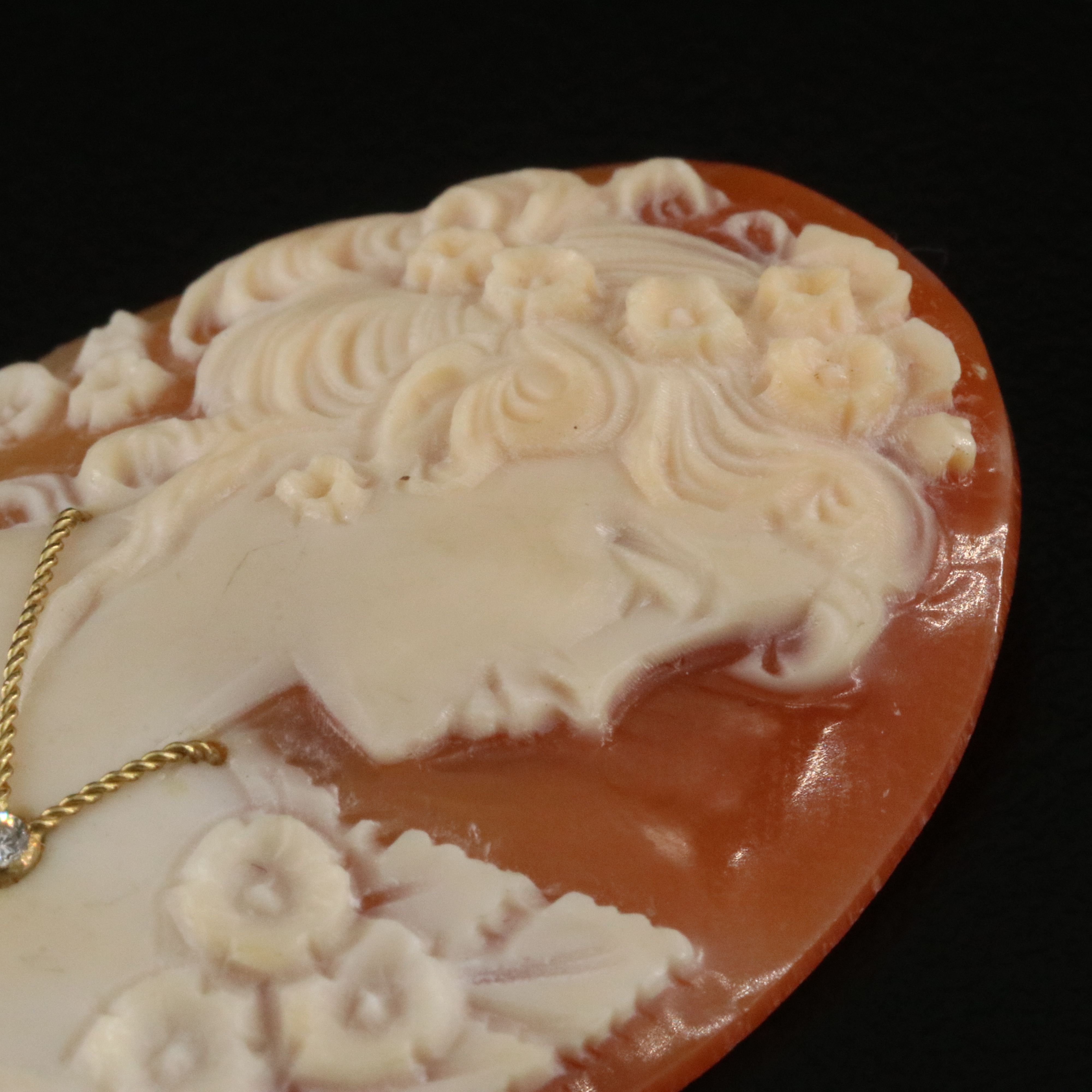 Loose Shell Cameo Habillé with 18K Diamond Necklace