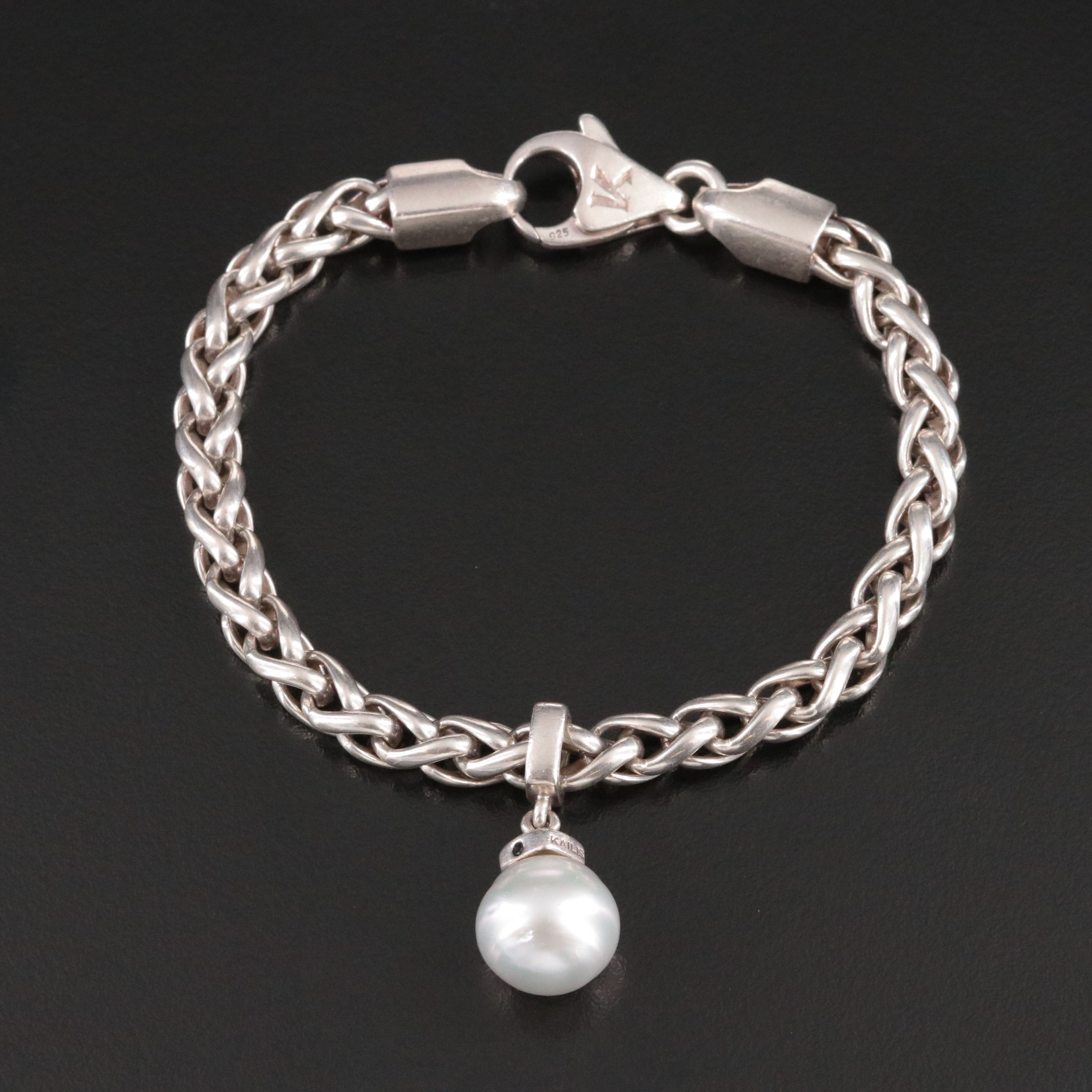 Kailis Sterling Geometric Wheat Sliding Pearl Charm Bracelet
