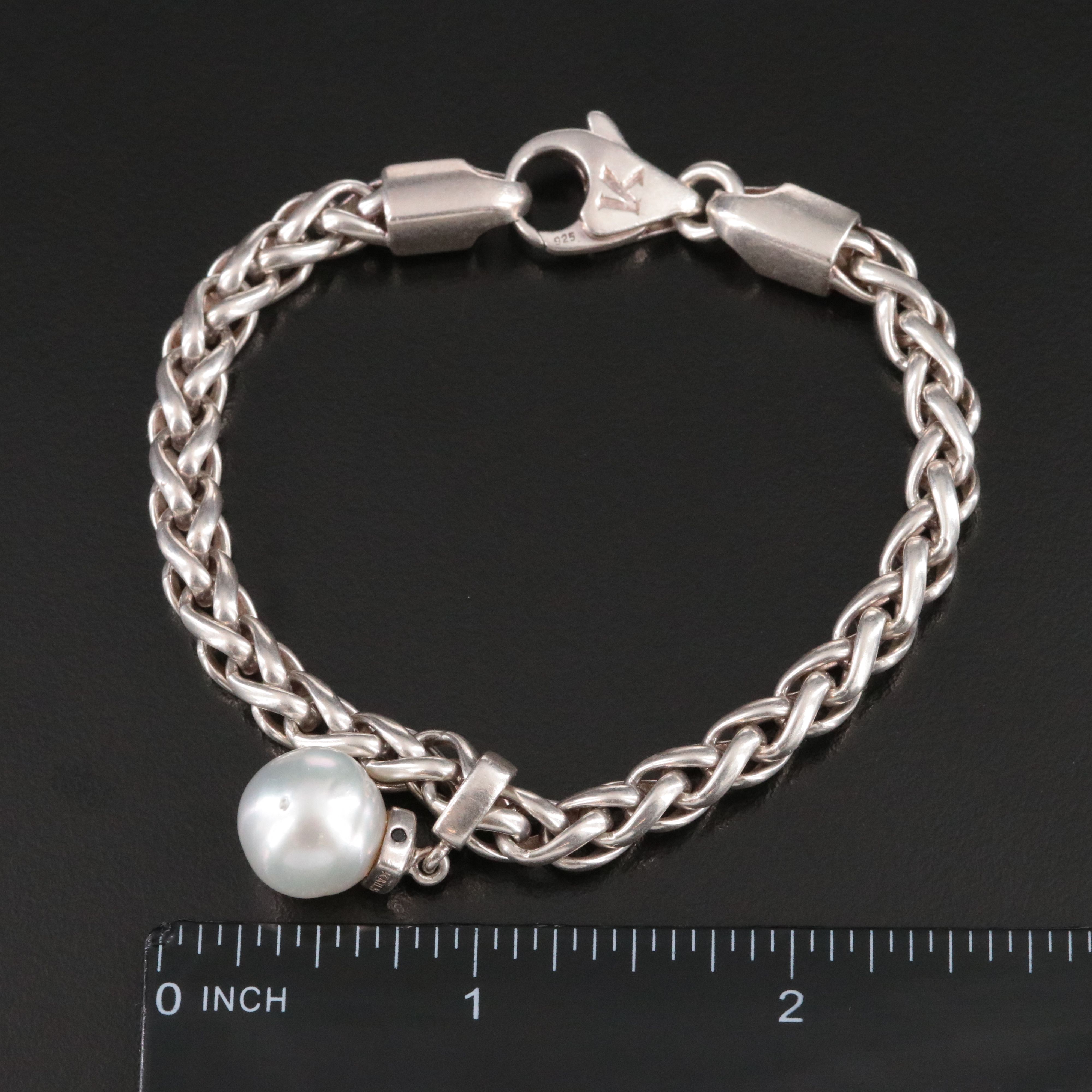 Kailis Sterling Geometric Wheat Sliding Pearl Charm Bracelet