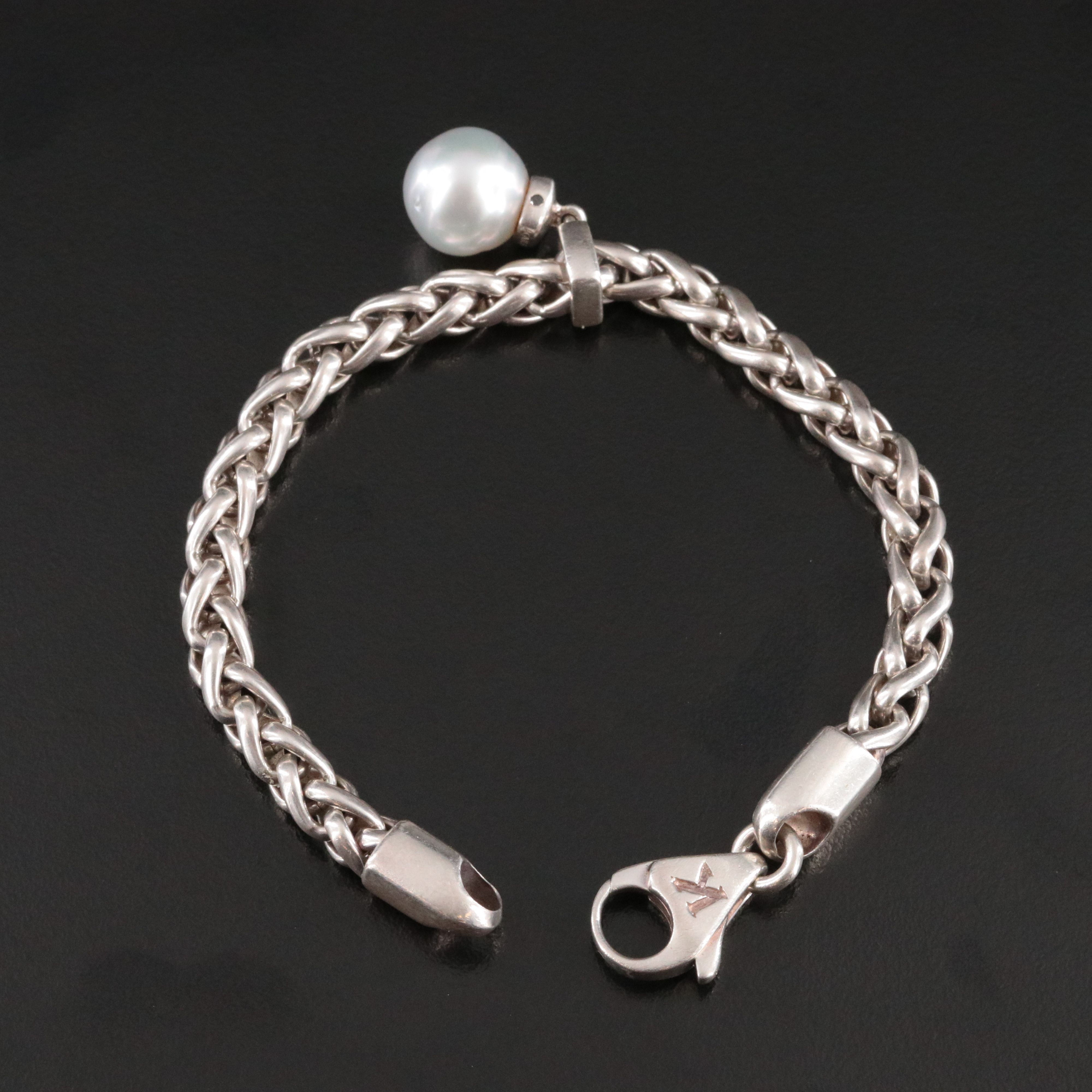 Kailis Sterling Geometric Wheat Sliding Pearl Charm Bracelet