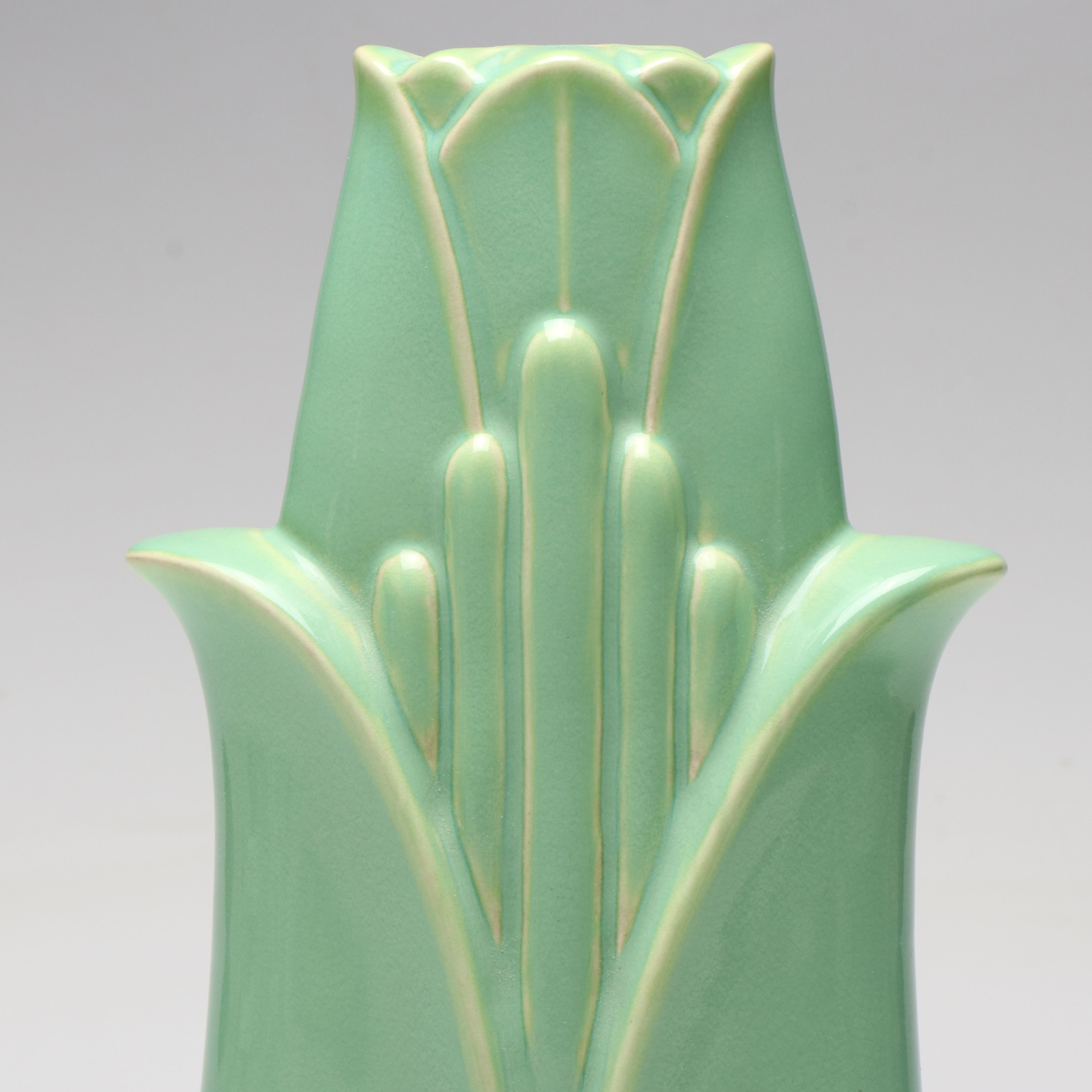 Cowan Pottery Crackle Glaze Vase with Other Green Ceramic Vase