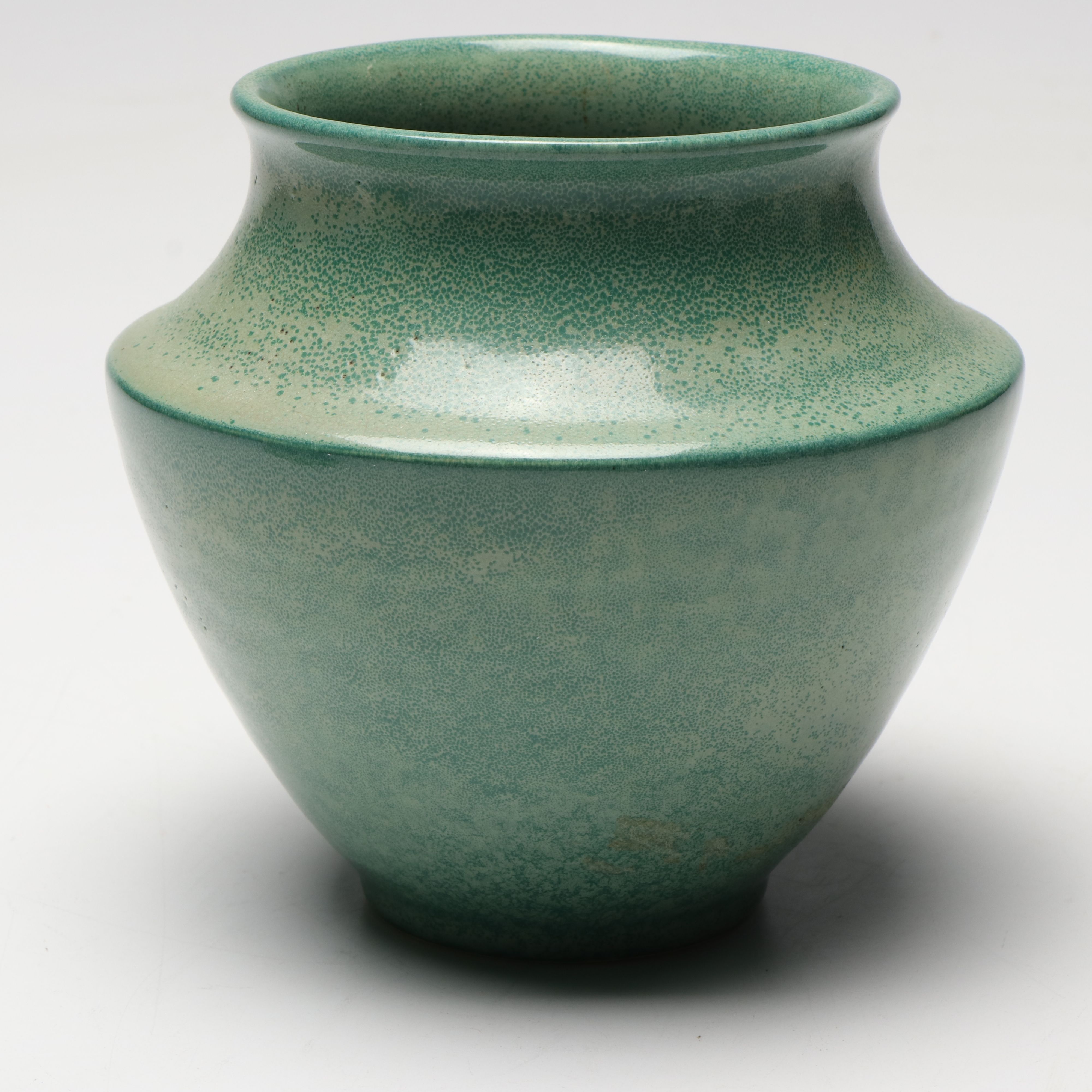 Cowan Pottery Crackle Glaze Vase with Other Green Ceramic Vase