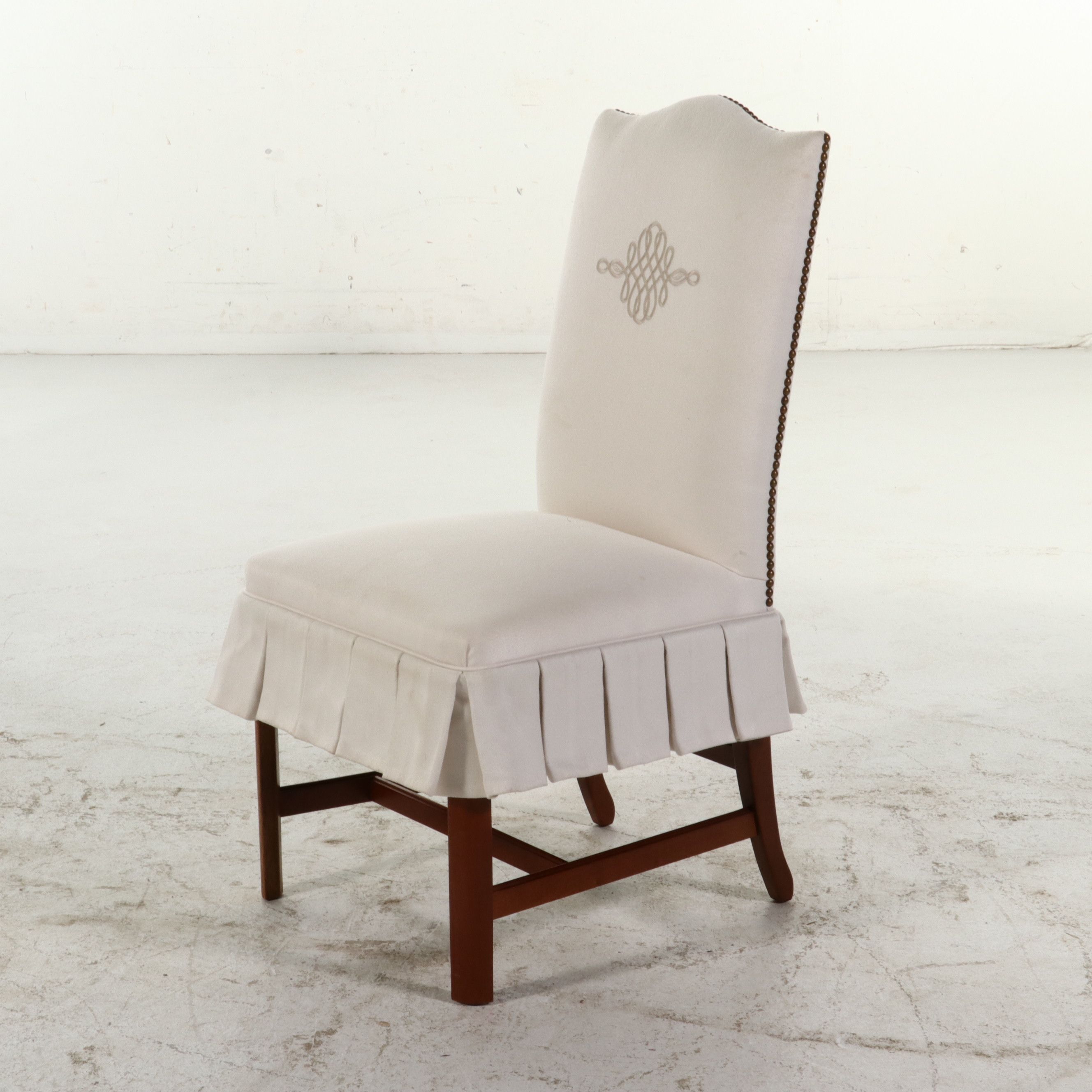 Set of Eight Hickory Chair Co. Upholstered Dining Chairs with Embroidery
