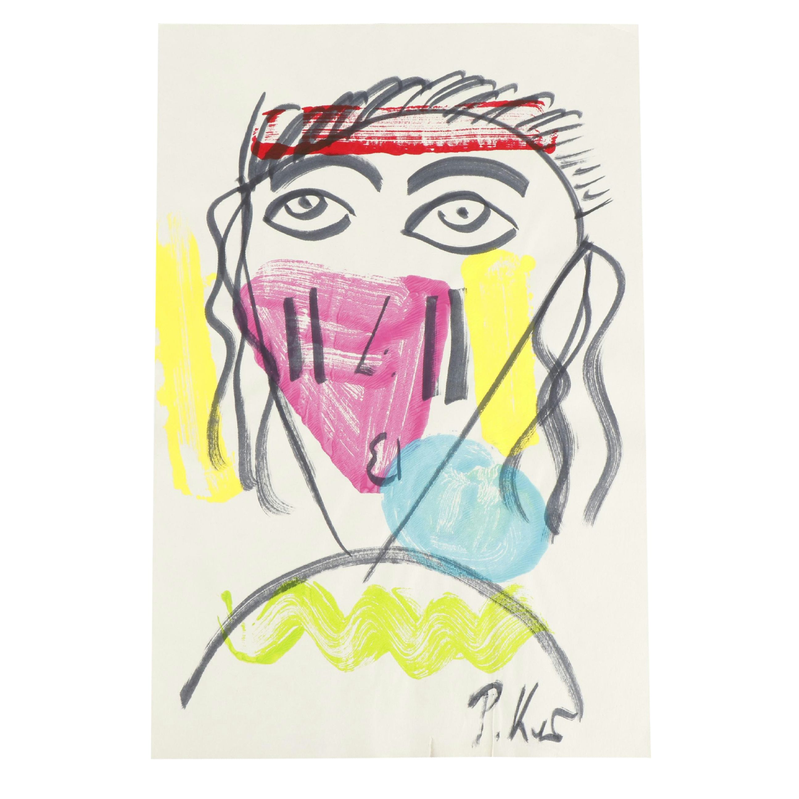 Peter Keil Abstract Acrylic Portrait Painting, Late 20th Century