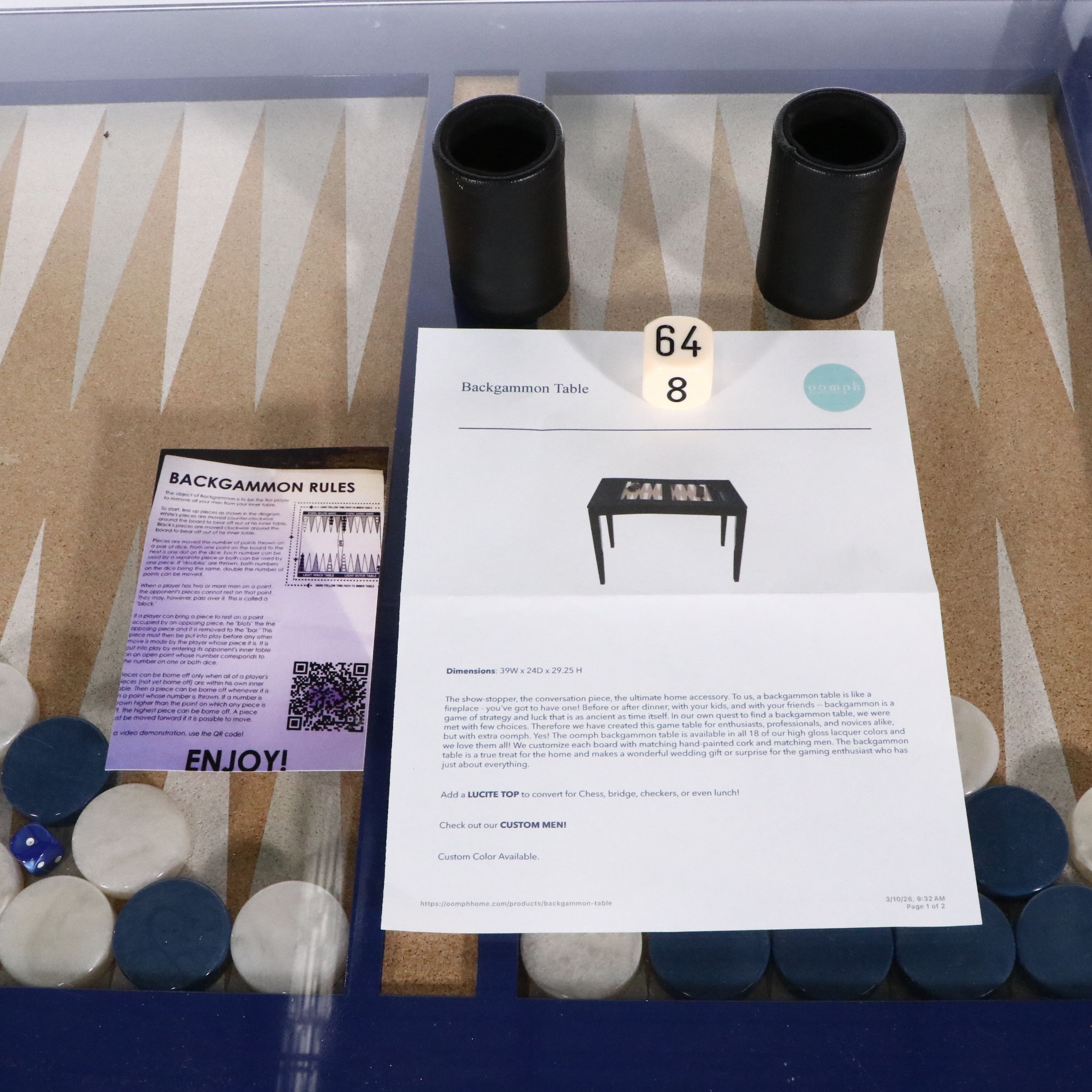Lacquered Wood Backgammon Table with Accessories, 21st Century