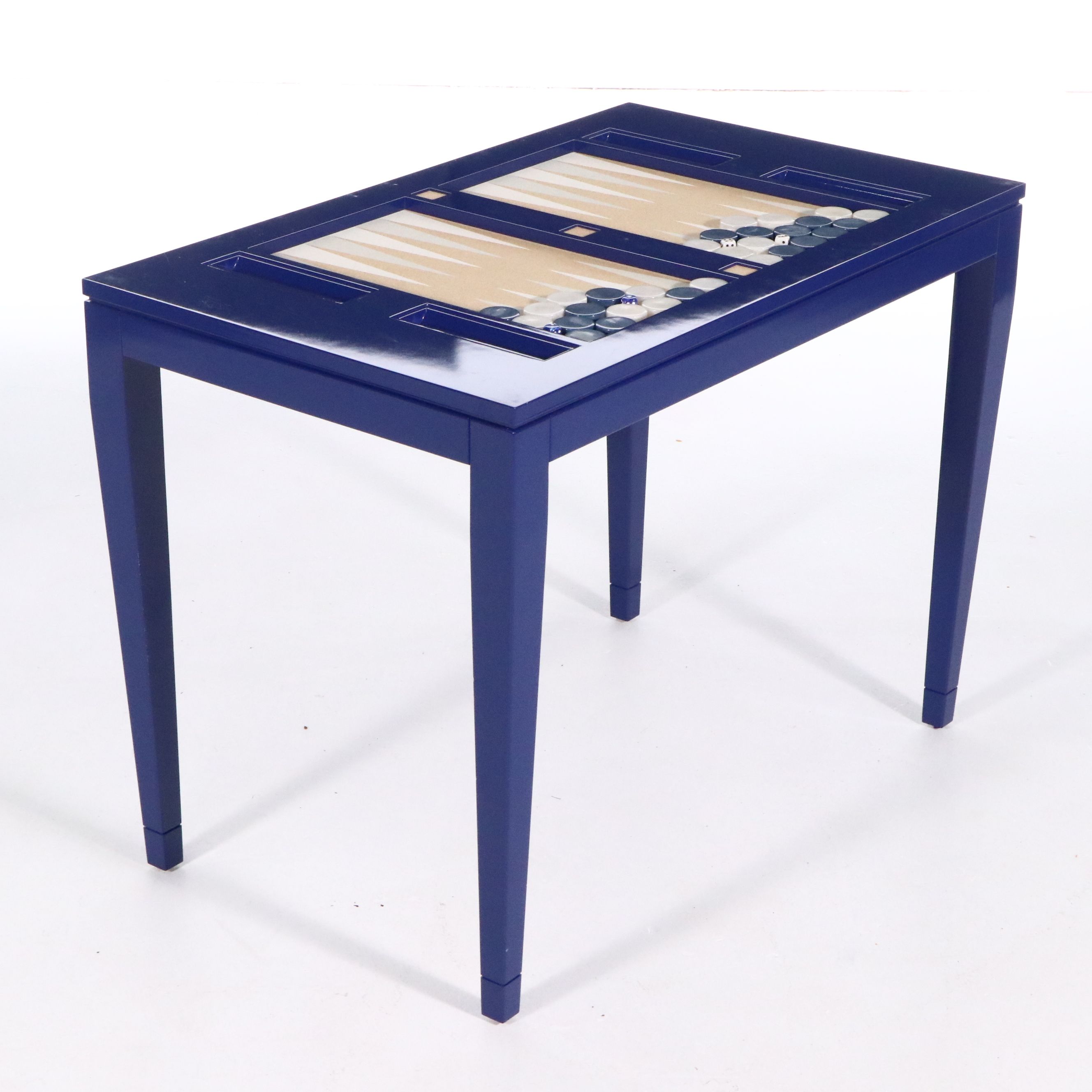 Lacquered Wood Backgammon Table with Accessories, 21st Century