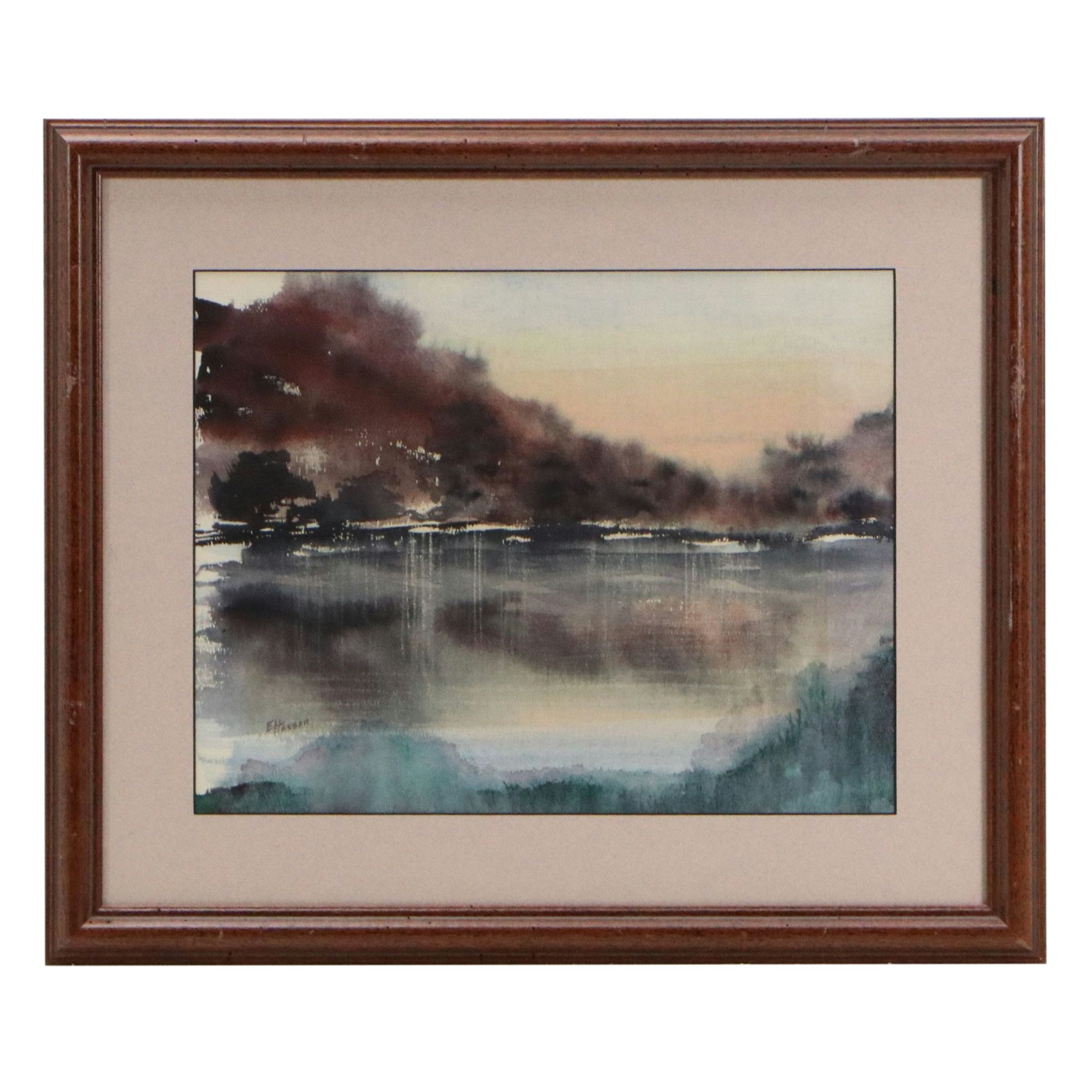 Elsie Hassan Atmospheric Watercolor Painting, 20th Century