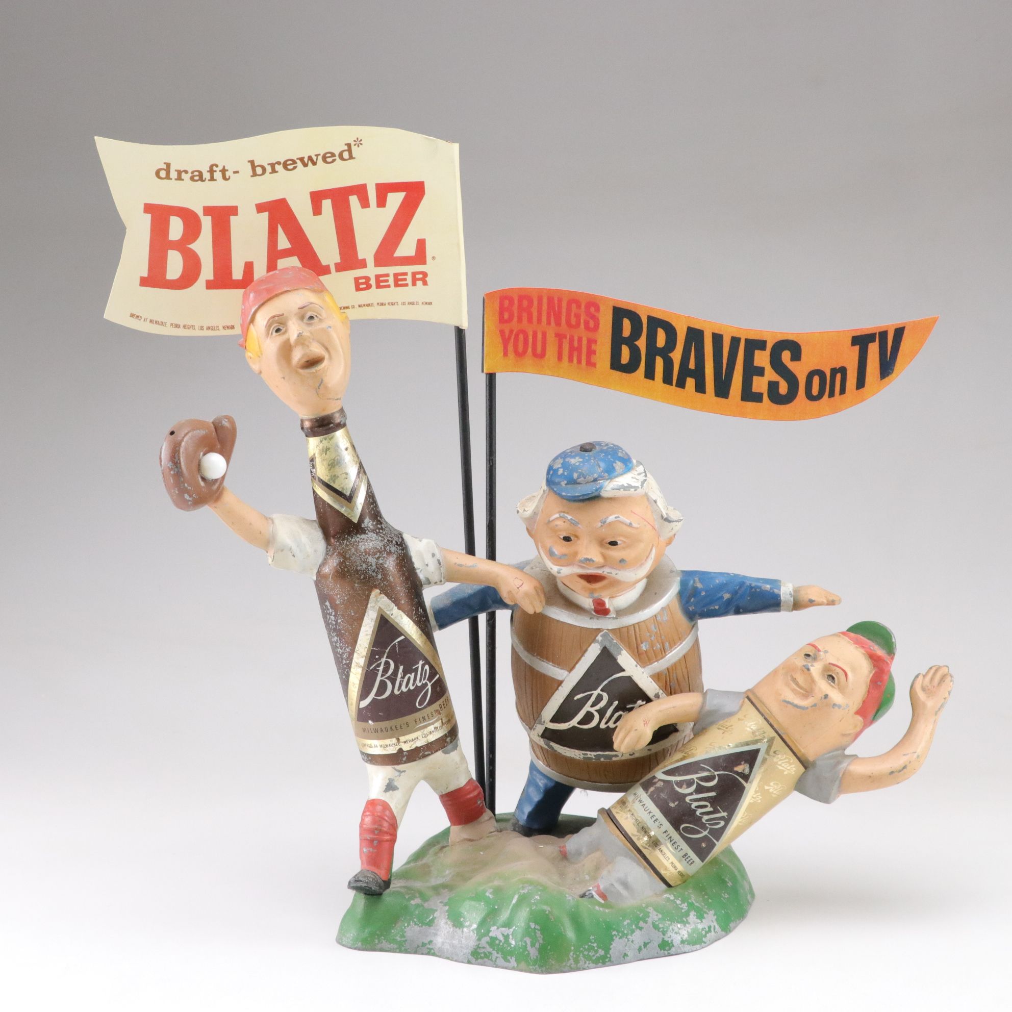 Blatz Beer "Brings You The Braves on TV" Baseball Bar Display