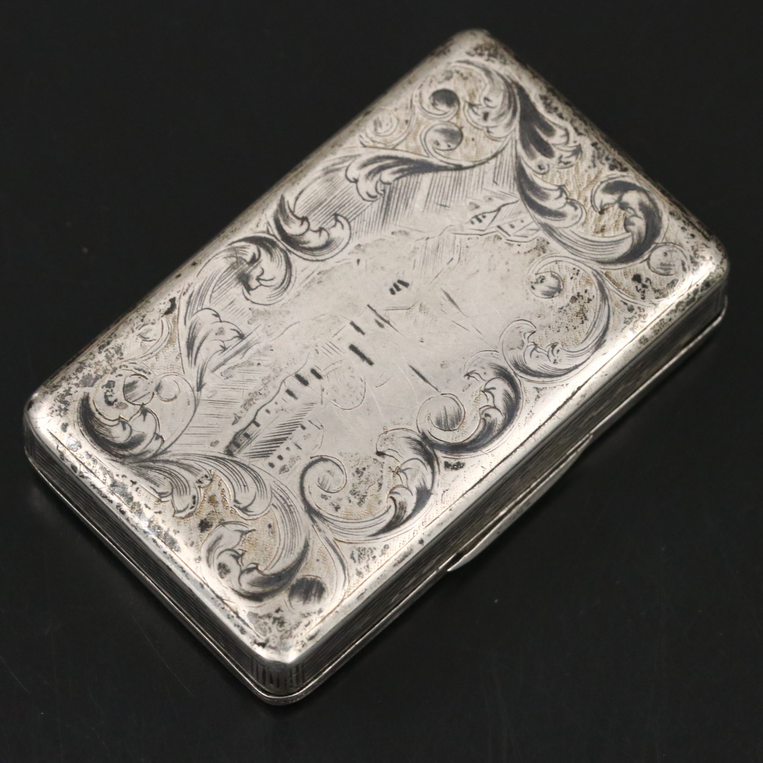 Russian 875 Silver Etched Scenic Snuff Box, Early to Mid-19th Century