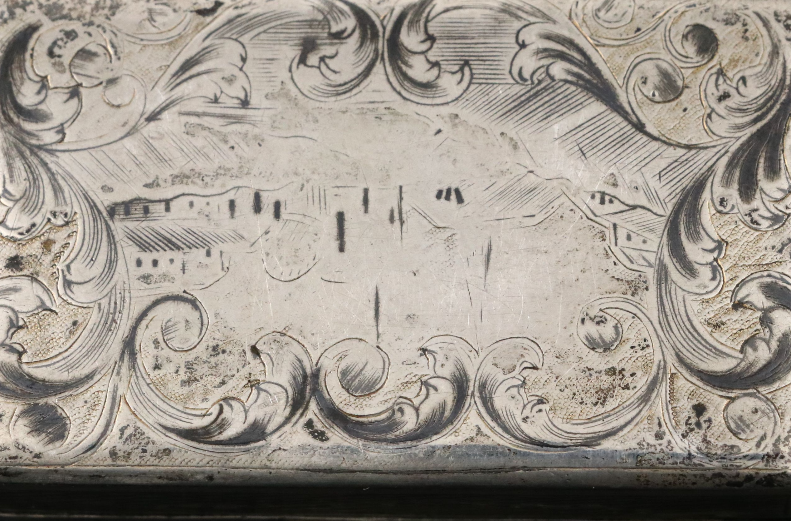 Russian 875 Silver Etched Scenic Snuff Box, Early to Mid-19th Century