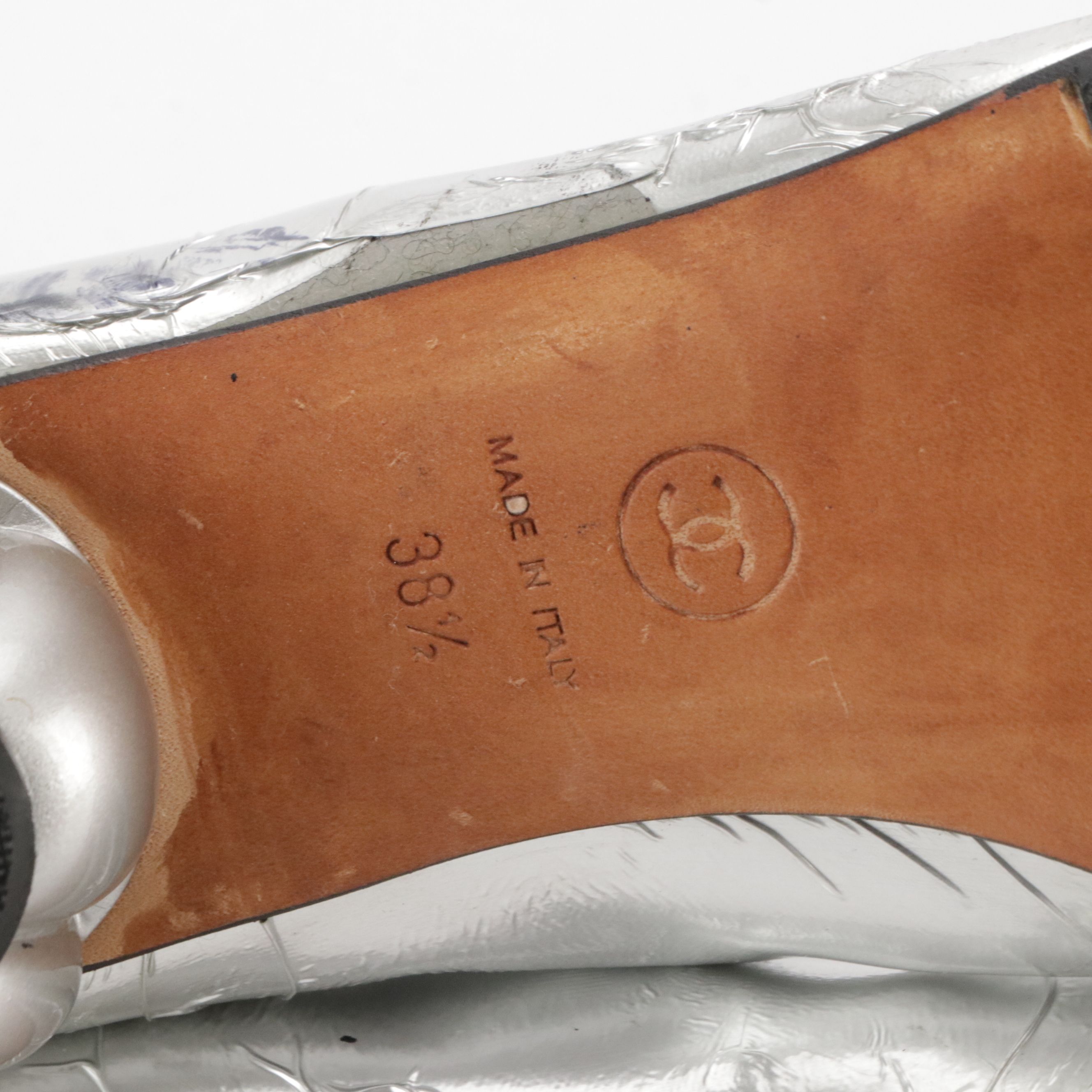 Chanel Silver Metallic Leather Ankle Boots with Sculpted Heel