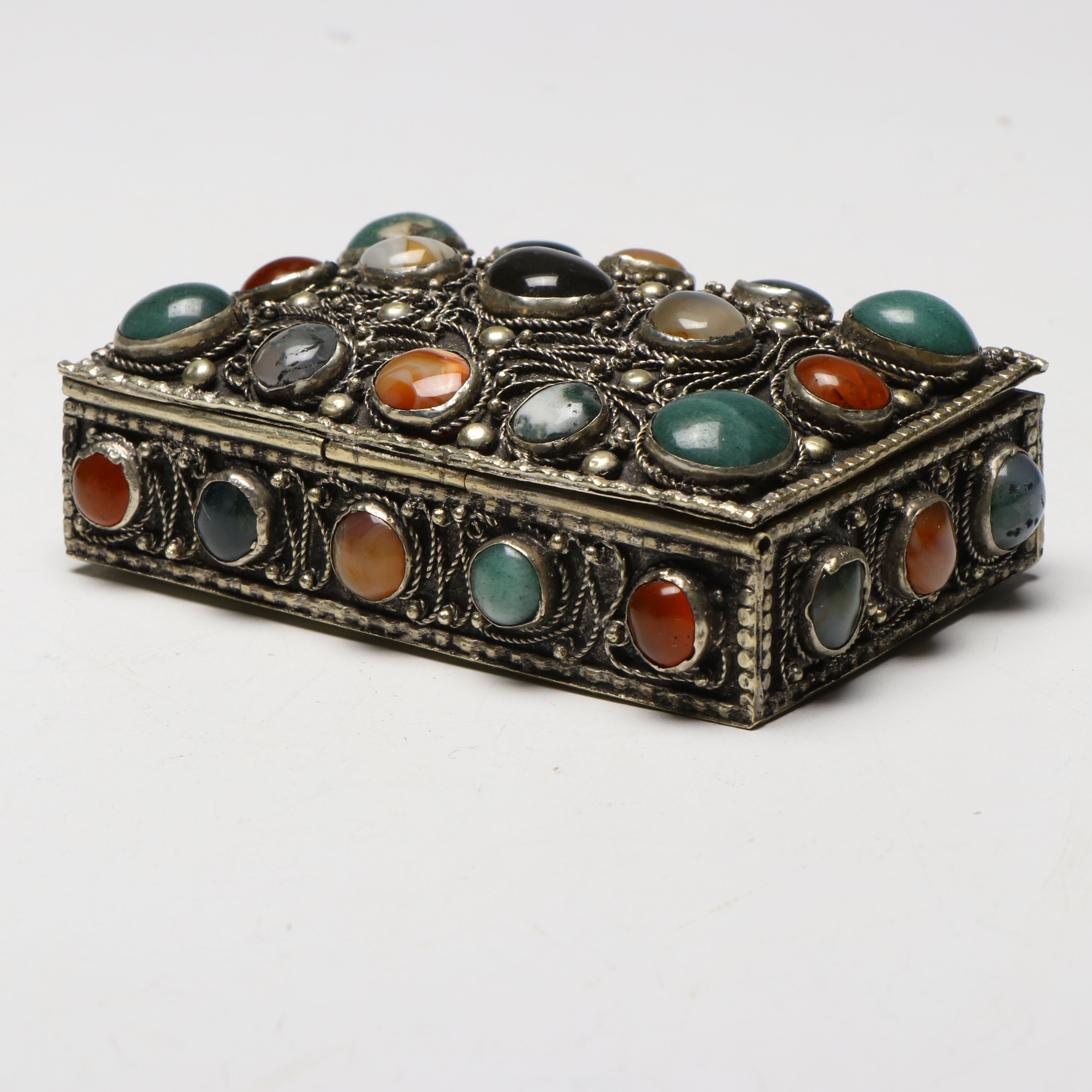 Indian Ornate Metal Box with Glass Bead Inlays