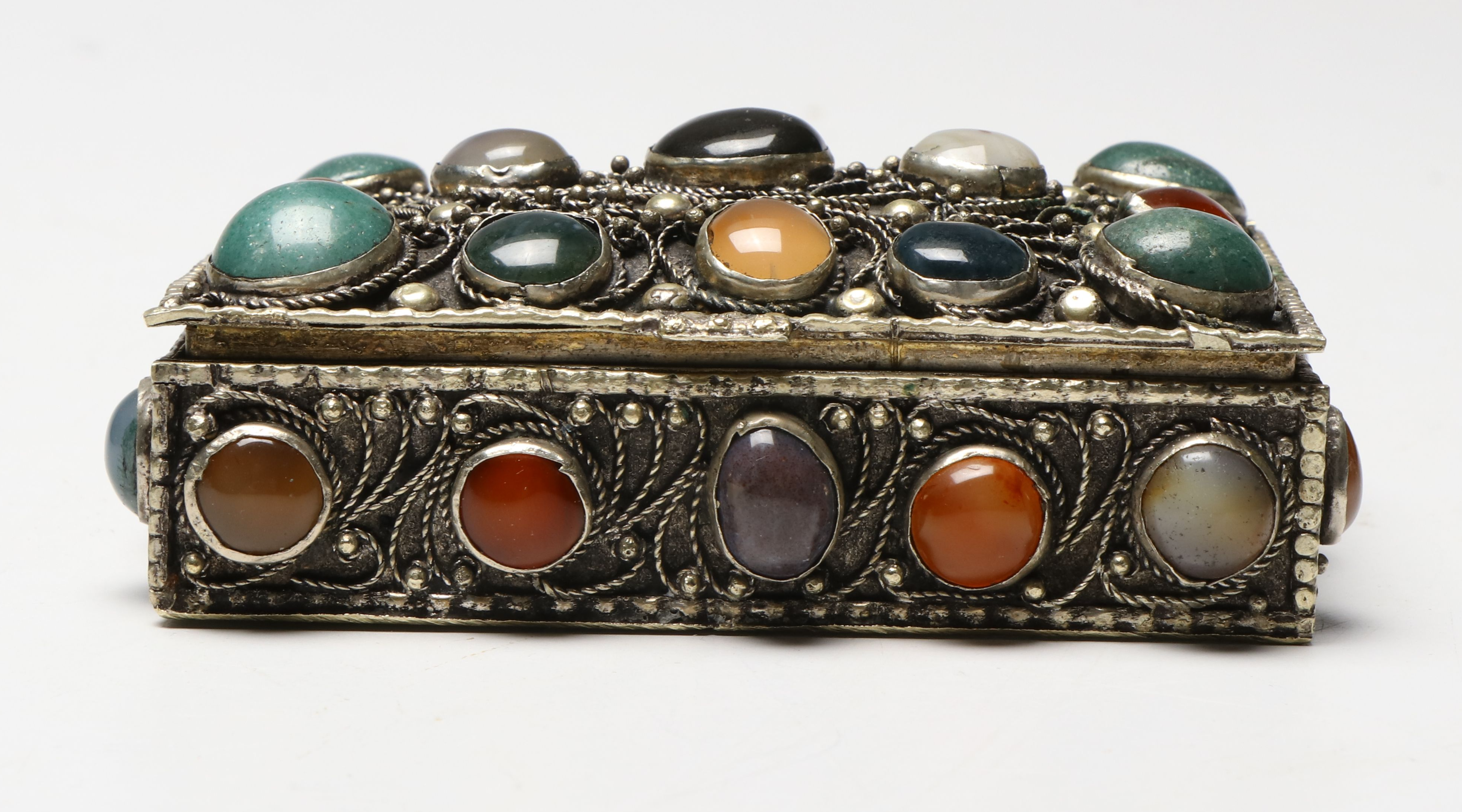 Indian Ornate Metal Box with Glass Bead Inlays