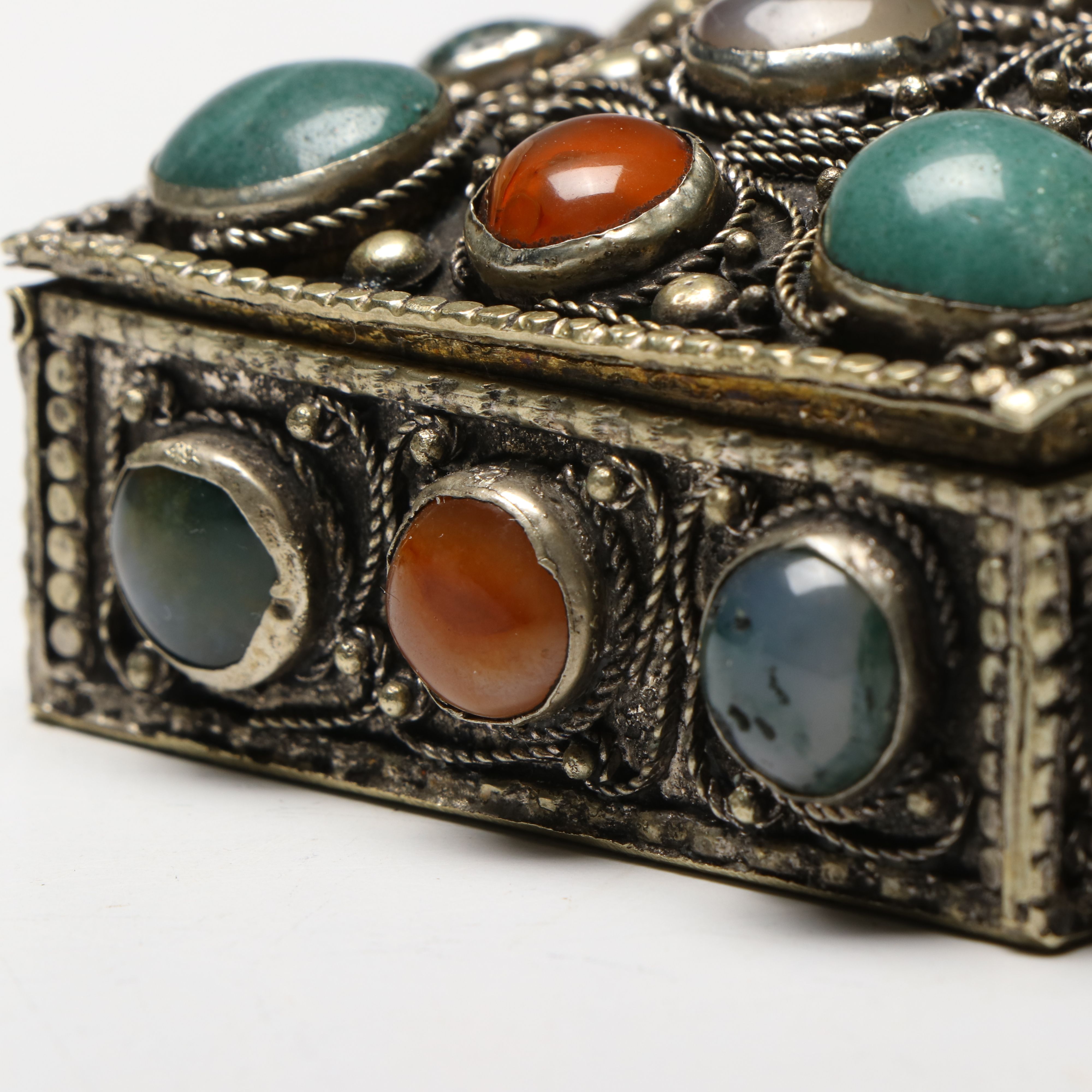 Indian Ornate Metal Box with Glass Bead Inlays