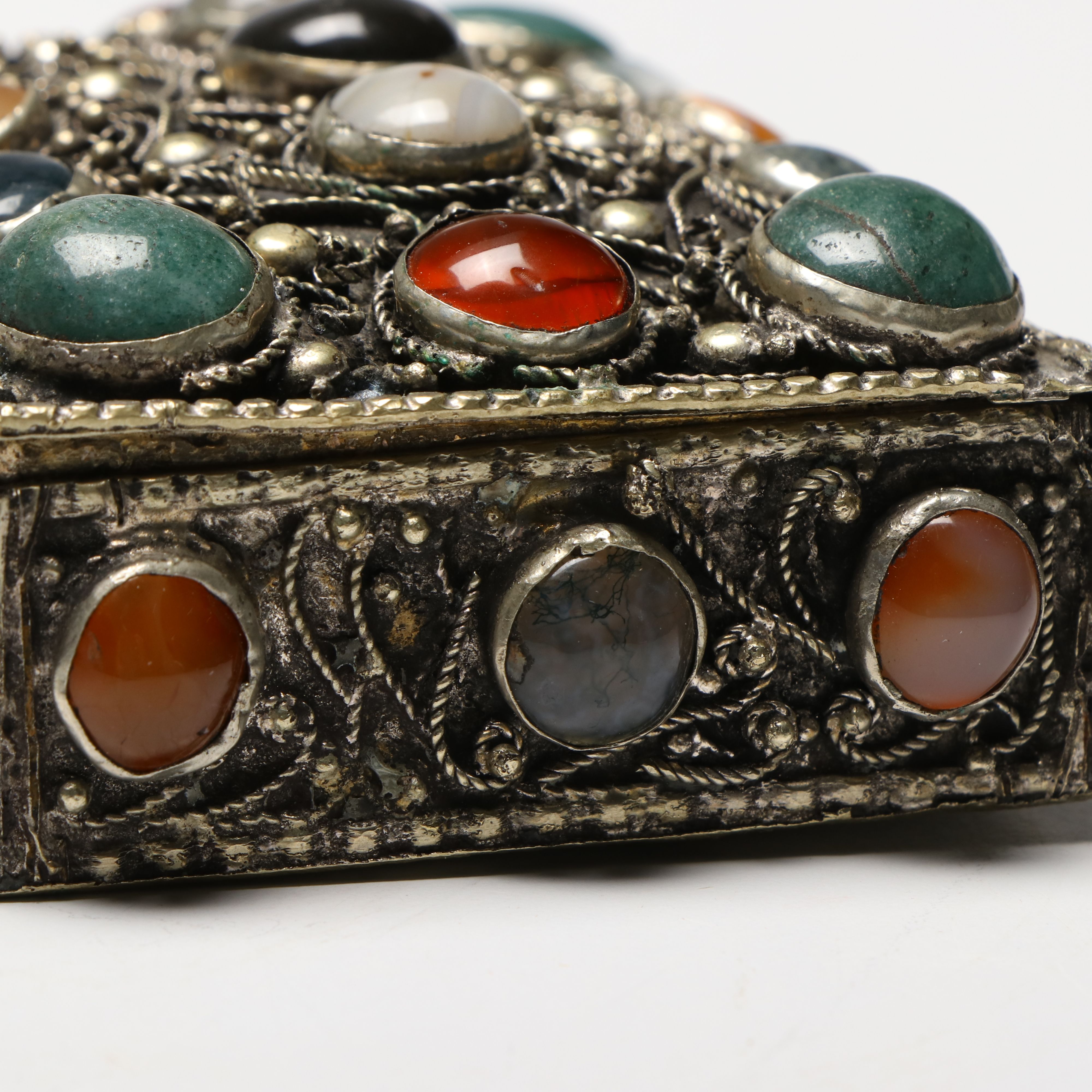 Indian Ornate Metal Box with Glass Bead Inlays