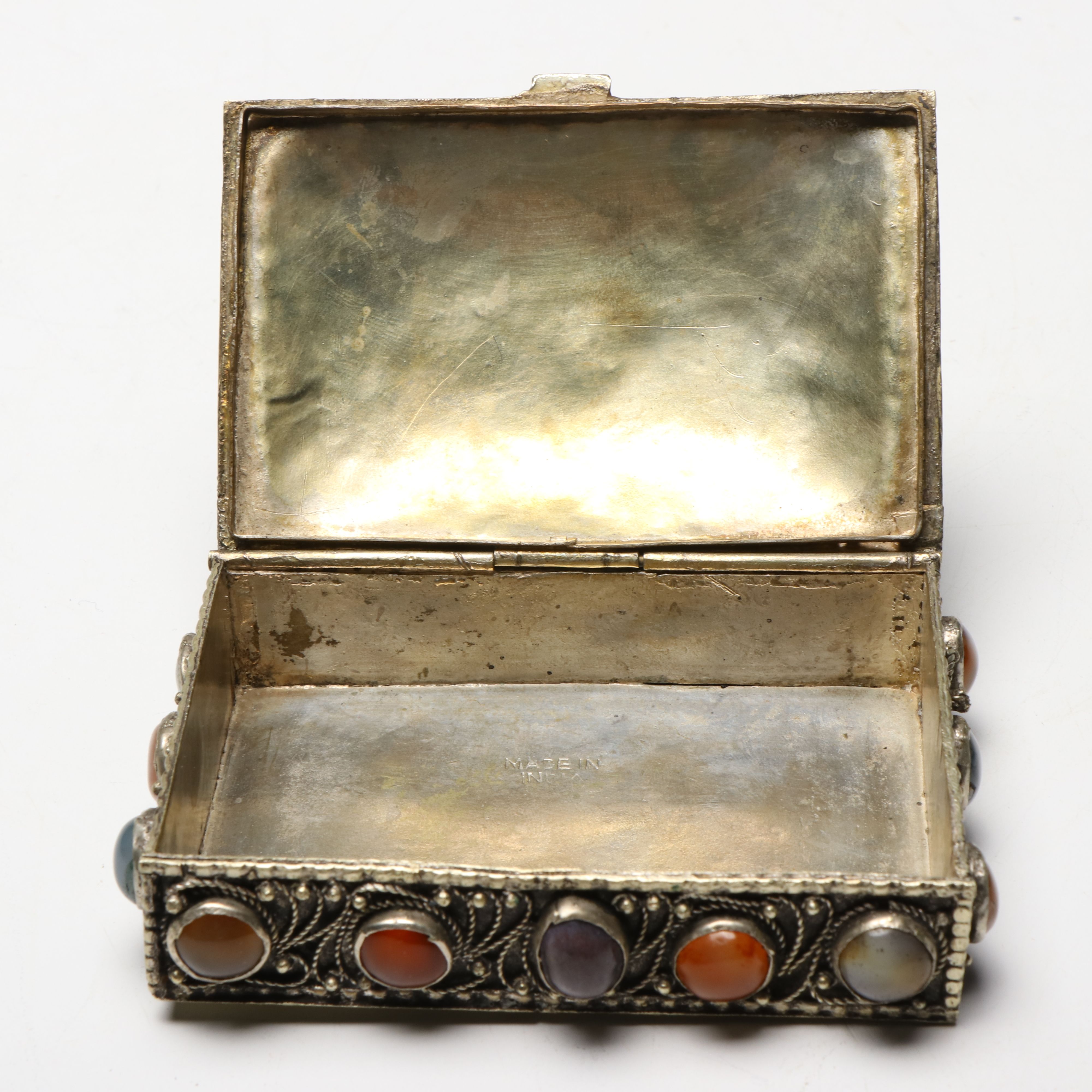 Indian Ornate Metal Box with Glass Bead Inlays