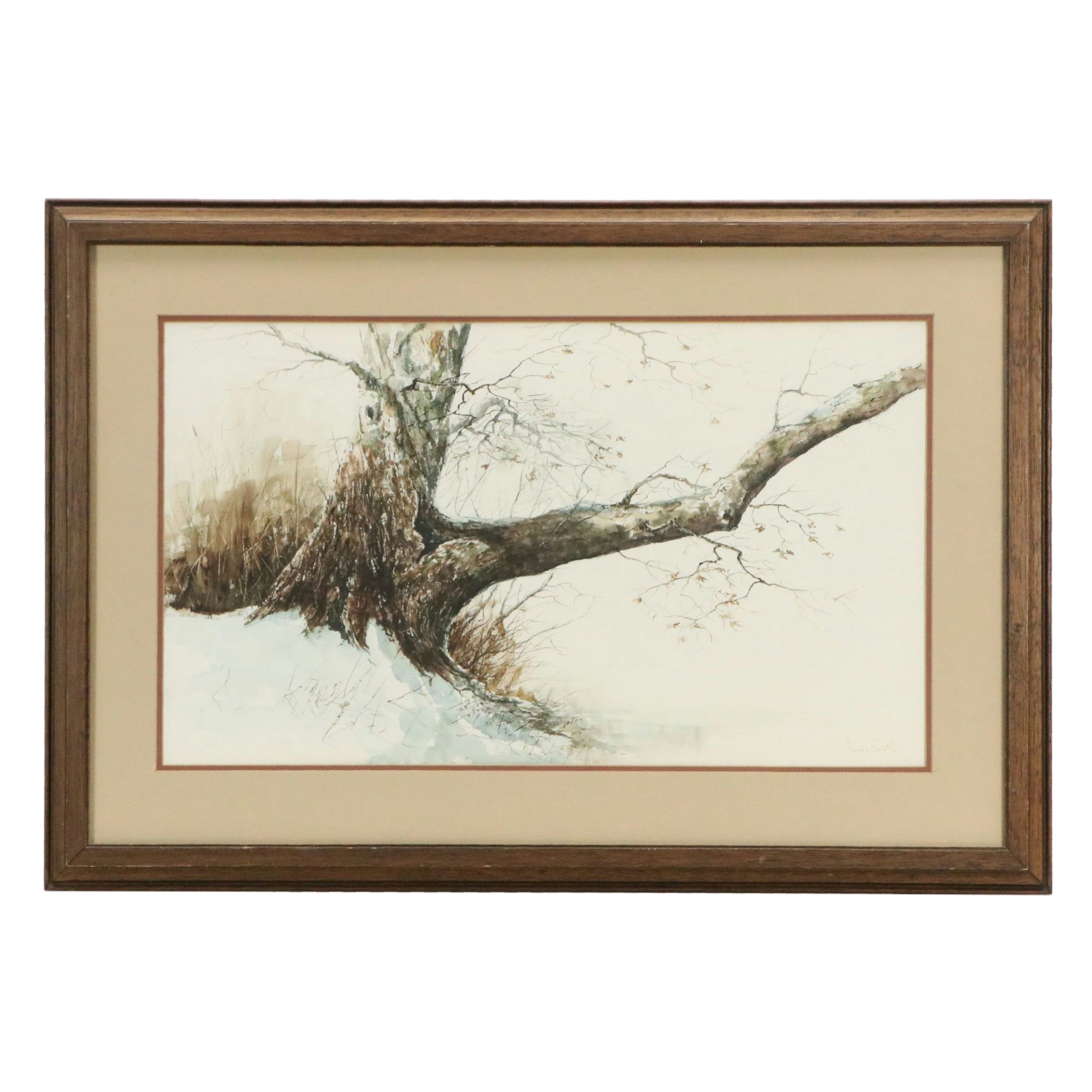 Jerry Smith Watercolor Painting of Tree, Late 20th to 21st Century