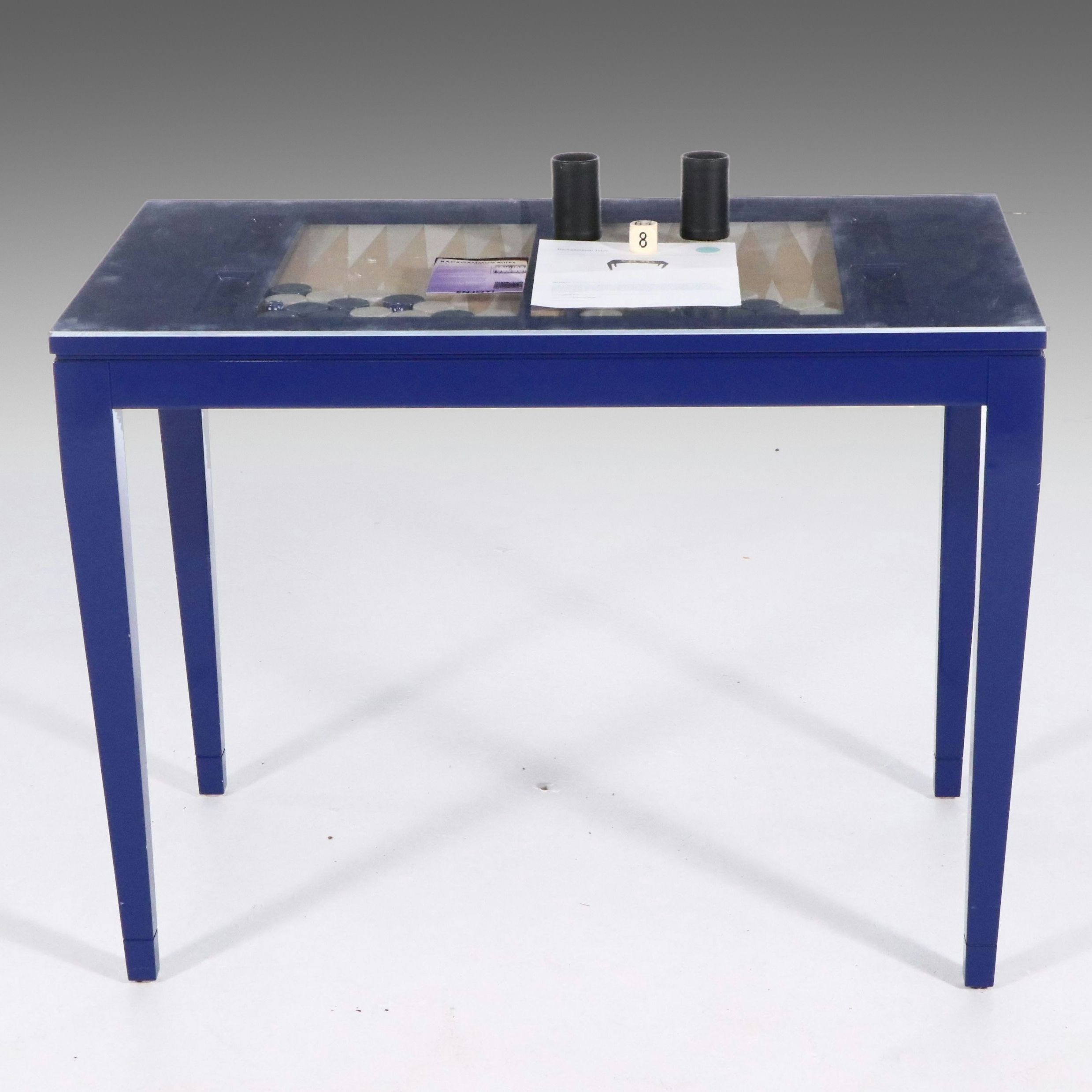 Lacquered Wood Backgammon Table with Accessories, 21st Century