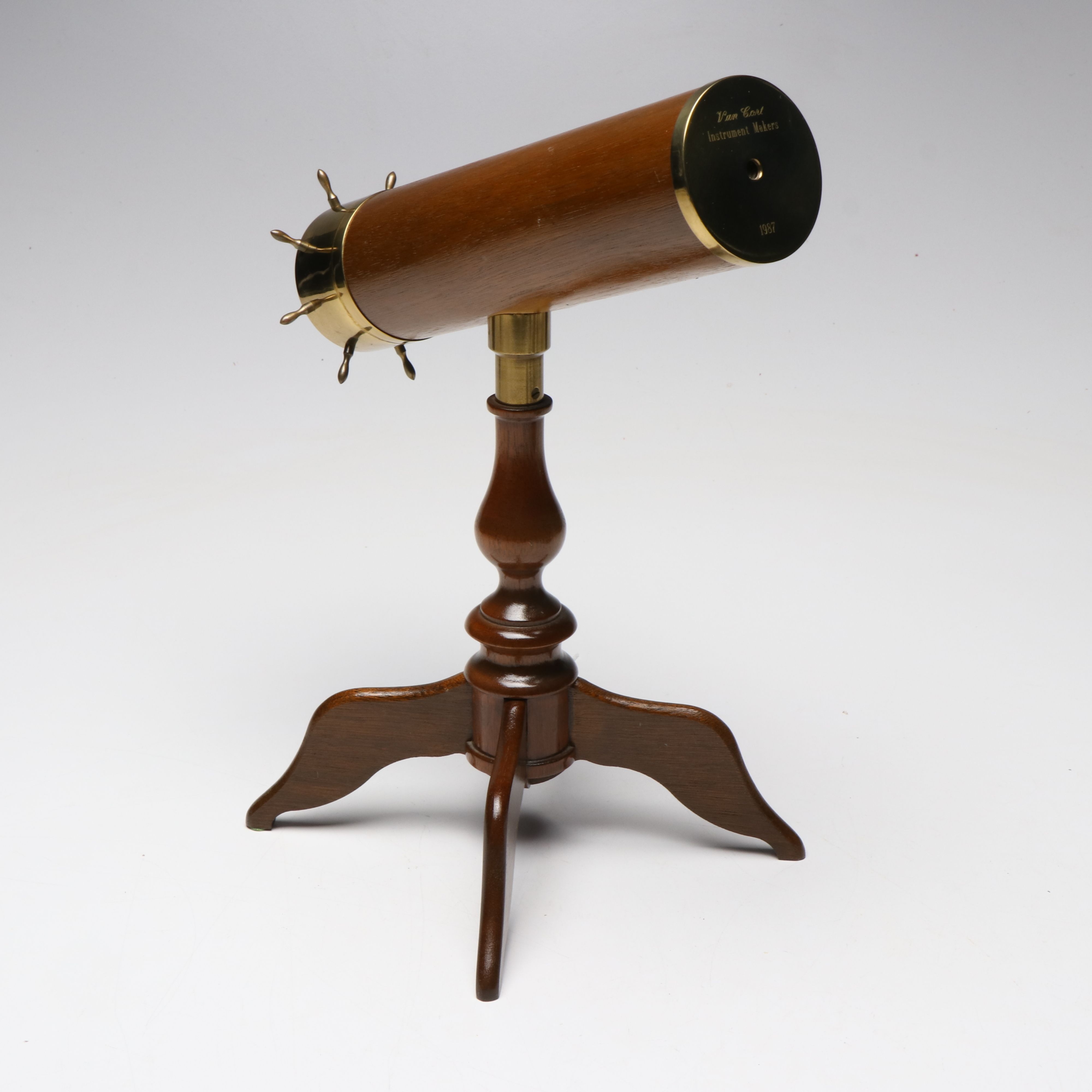 Van Cort Instrument Makers Footed Wooden Kaleidoscope, 1987