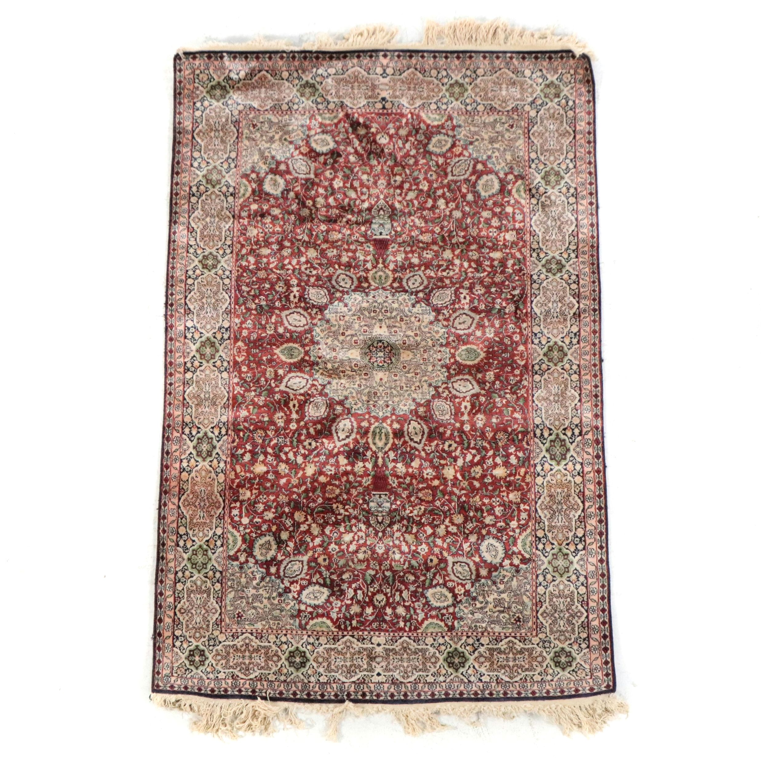 2'11 x 5'1 Hand-Knotted Persian Qom Silk Area Rug