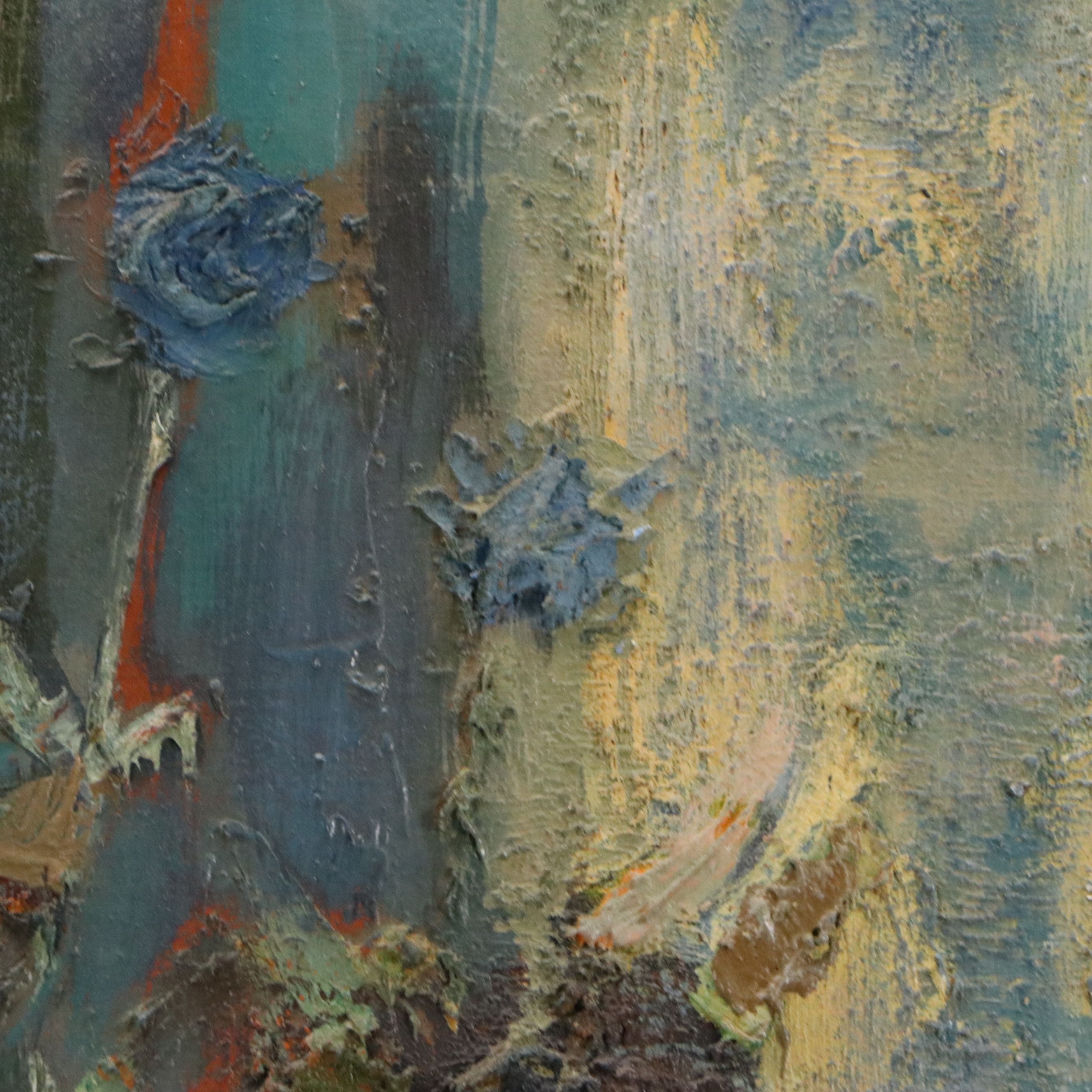 Modernist Impasto Floral Still Life Oil Painting