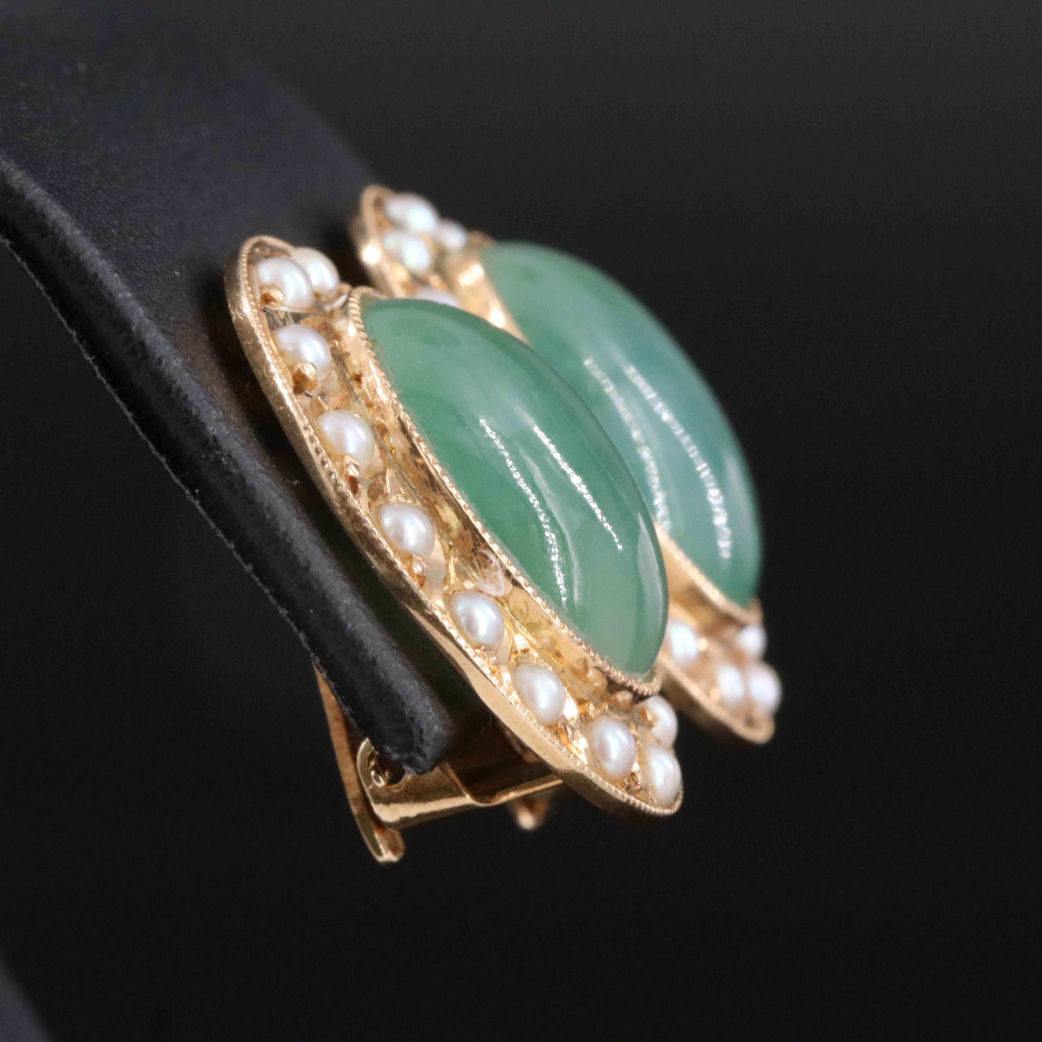Vintage 14K Jadeite and Seed Pearl Earrings