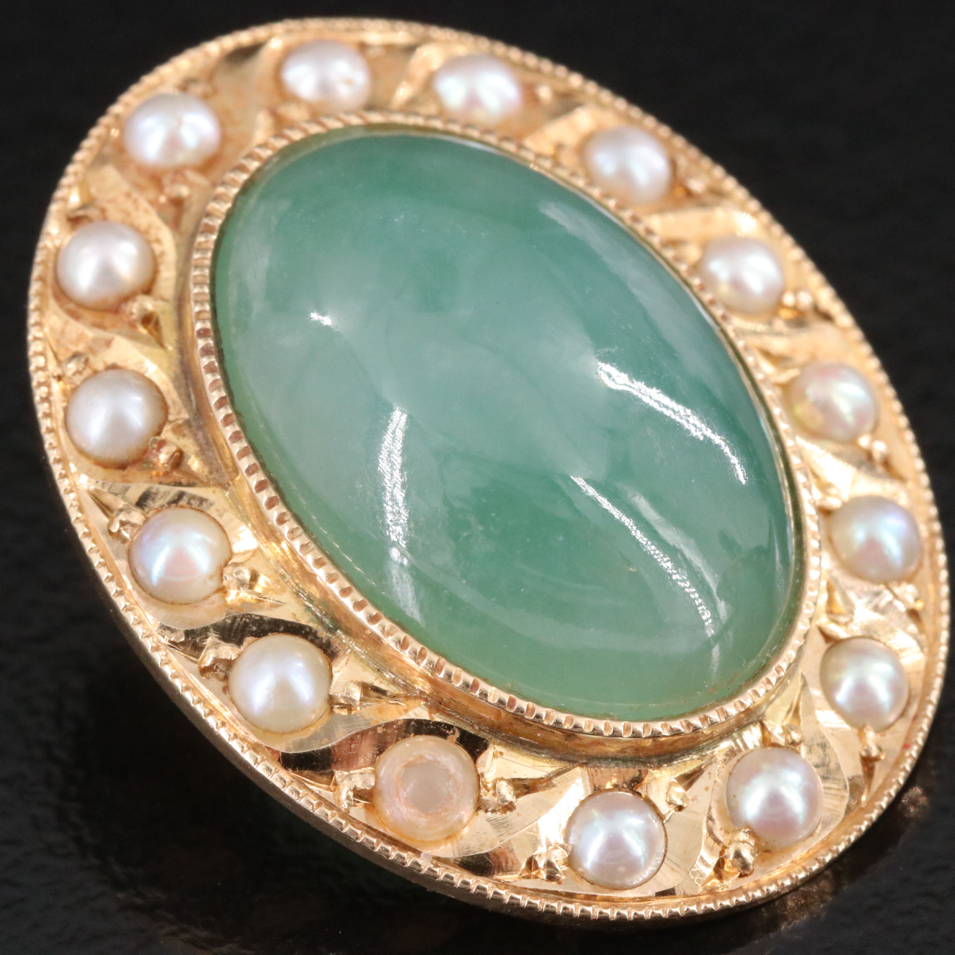 Vintage 14K Jadeite and Seed Pearl Earrings