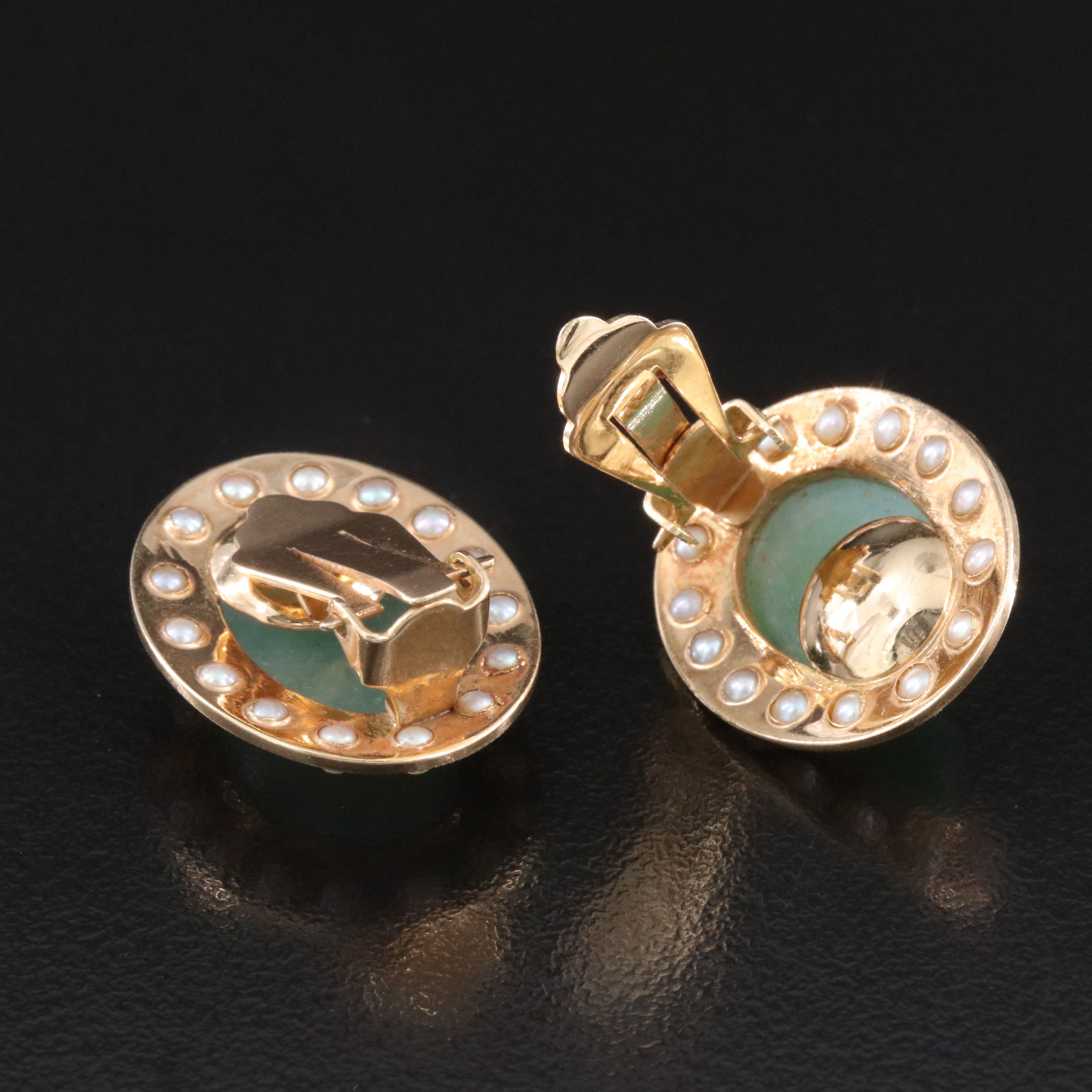 Vintage 14K Jadeite and Seed Pearl Earrings