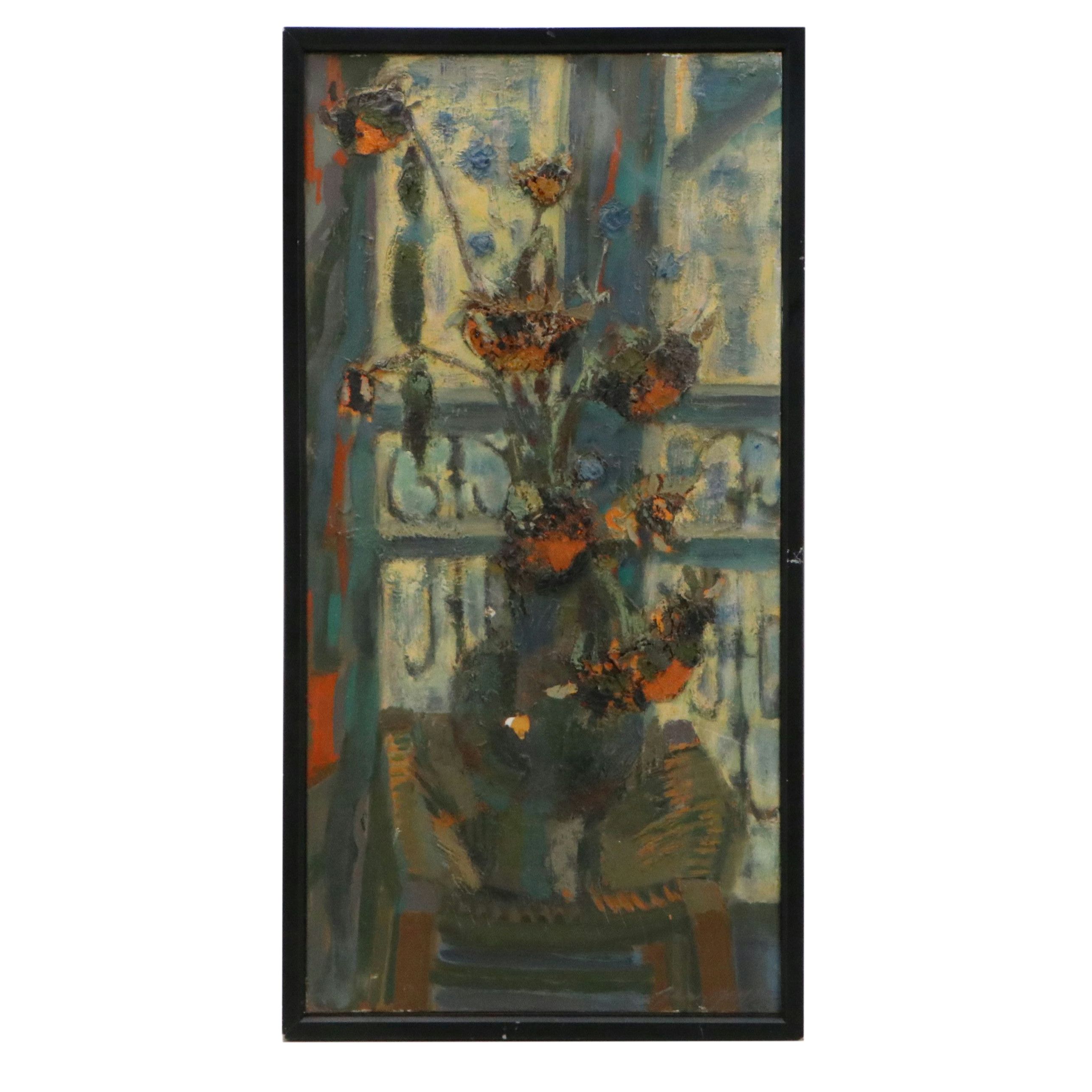 Modernist Impasto Floral Still Life Oil Painting