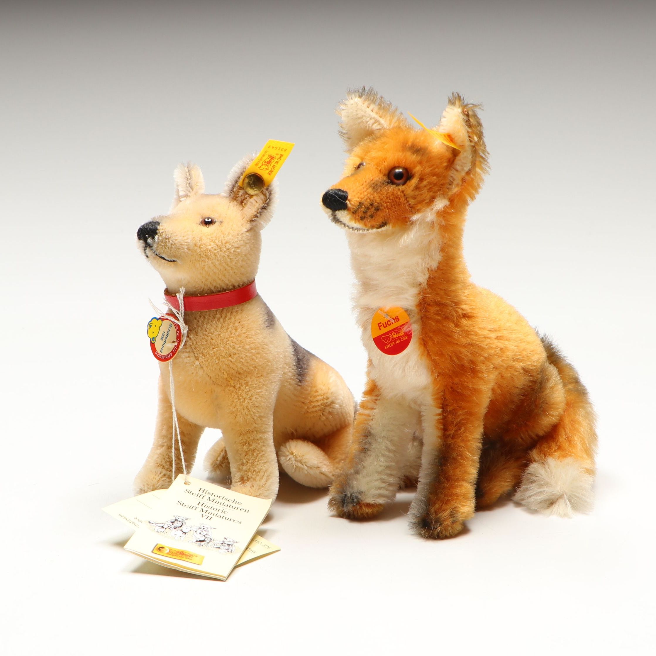 Steiff "Schäferhund," and "Fuchs" Mohair Stuffed Toys