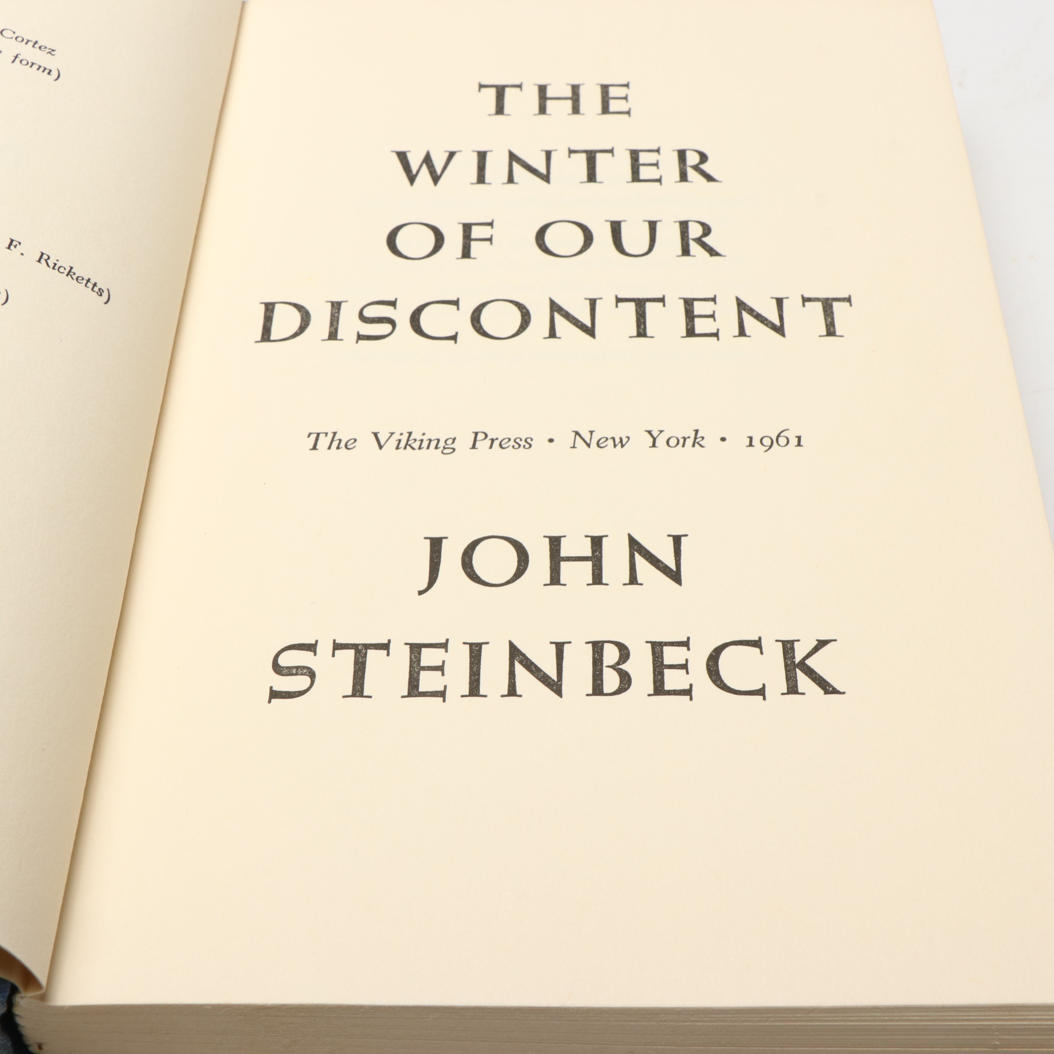Book Club Edition "The Winter of Our Discontent" by John Steinbeck, 1961