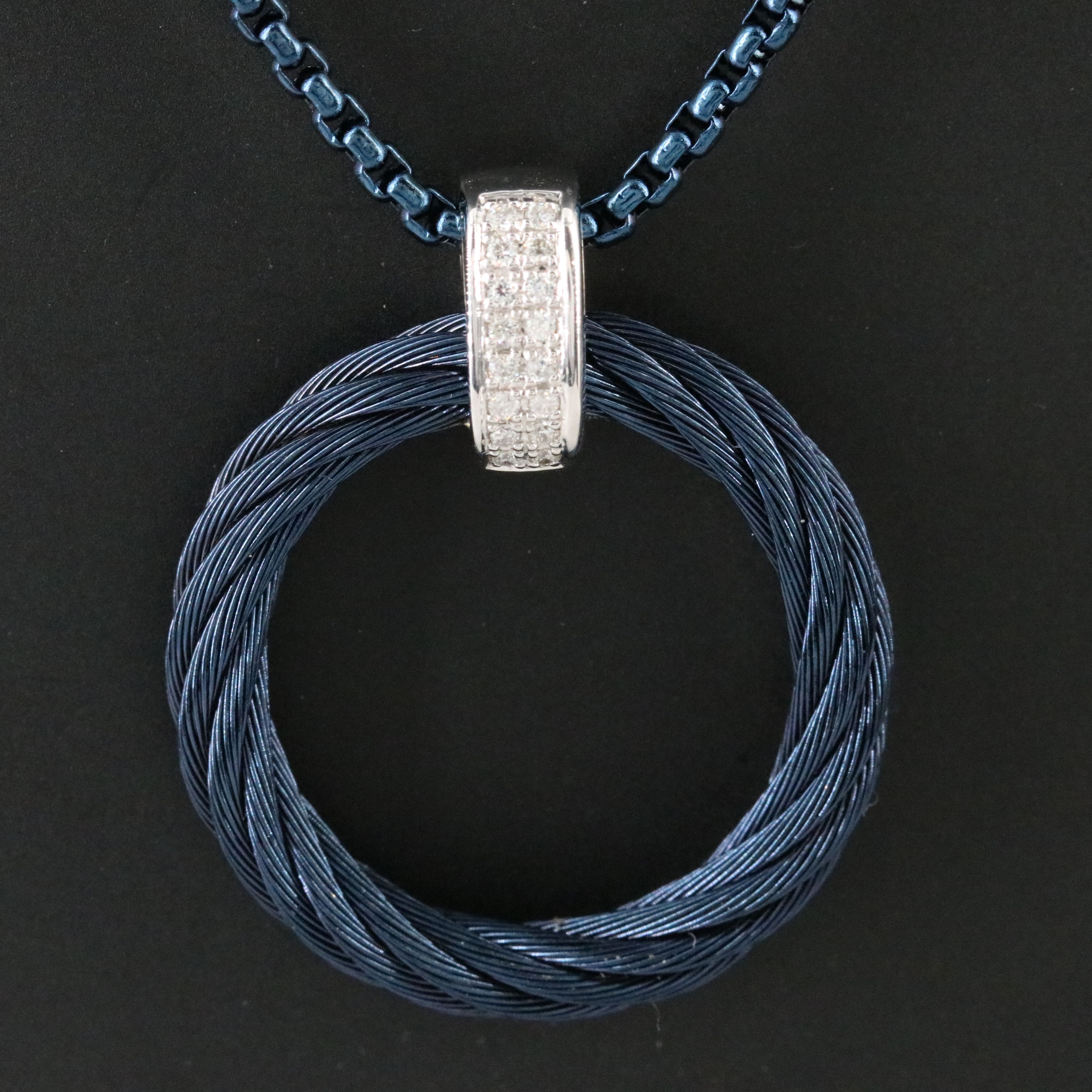 Alor Stainless Steel Cable Pendant Necklace with 14K Diamond Accent