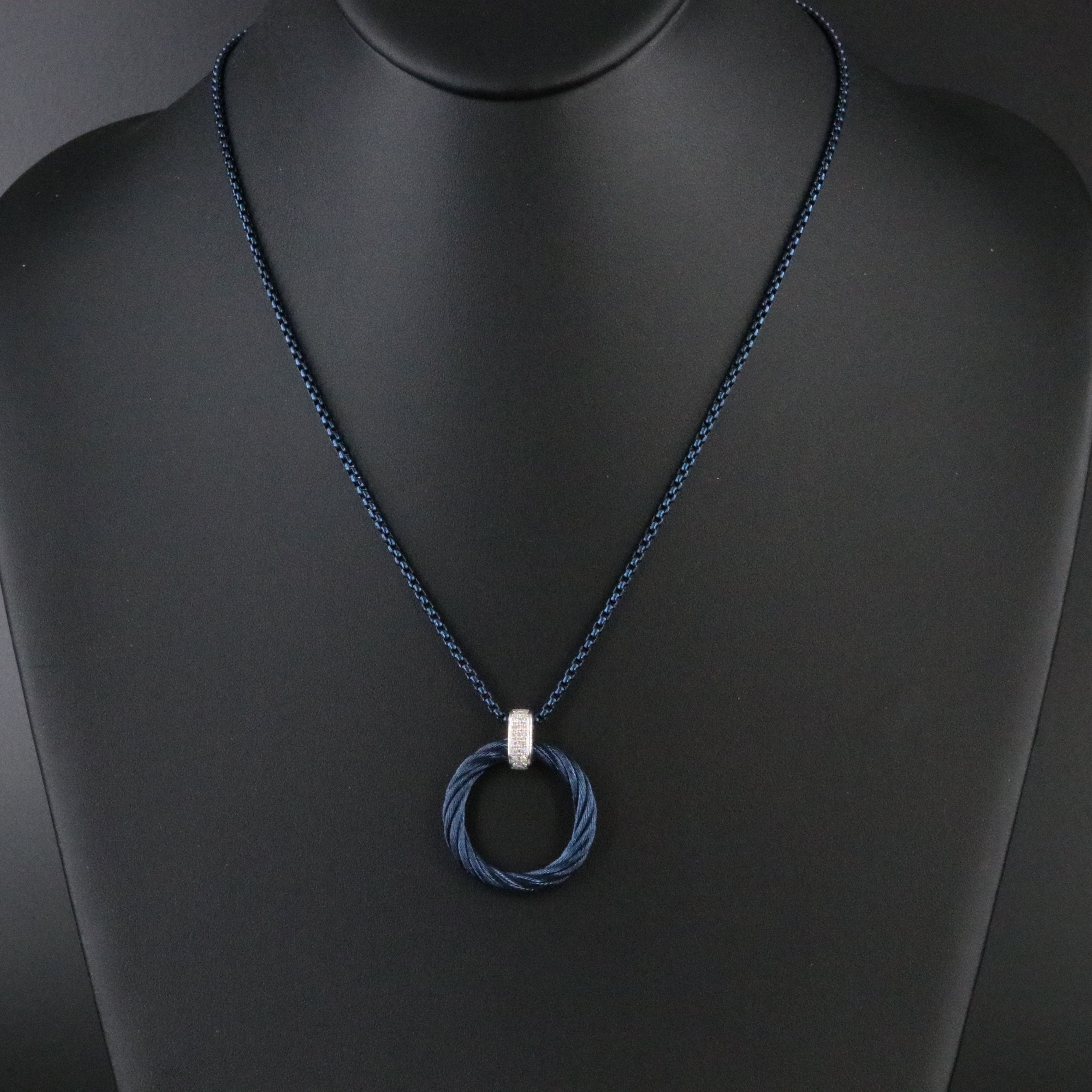 Alor Stainless Steel Cable Pendant Necklace with 14K Diamond Accent