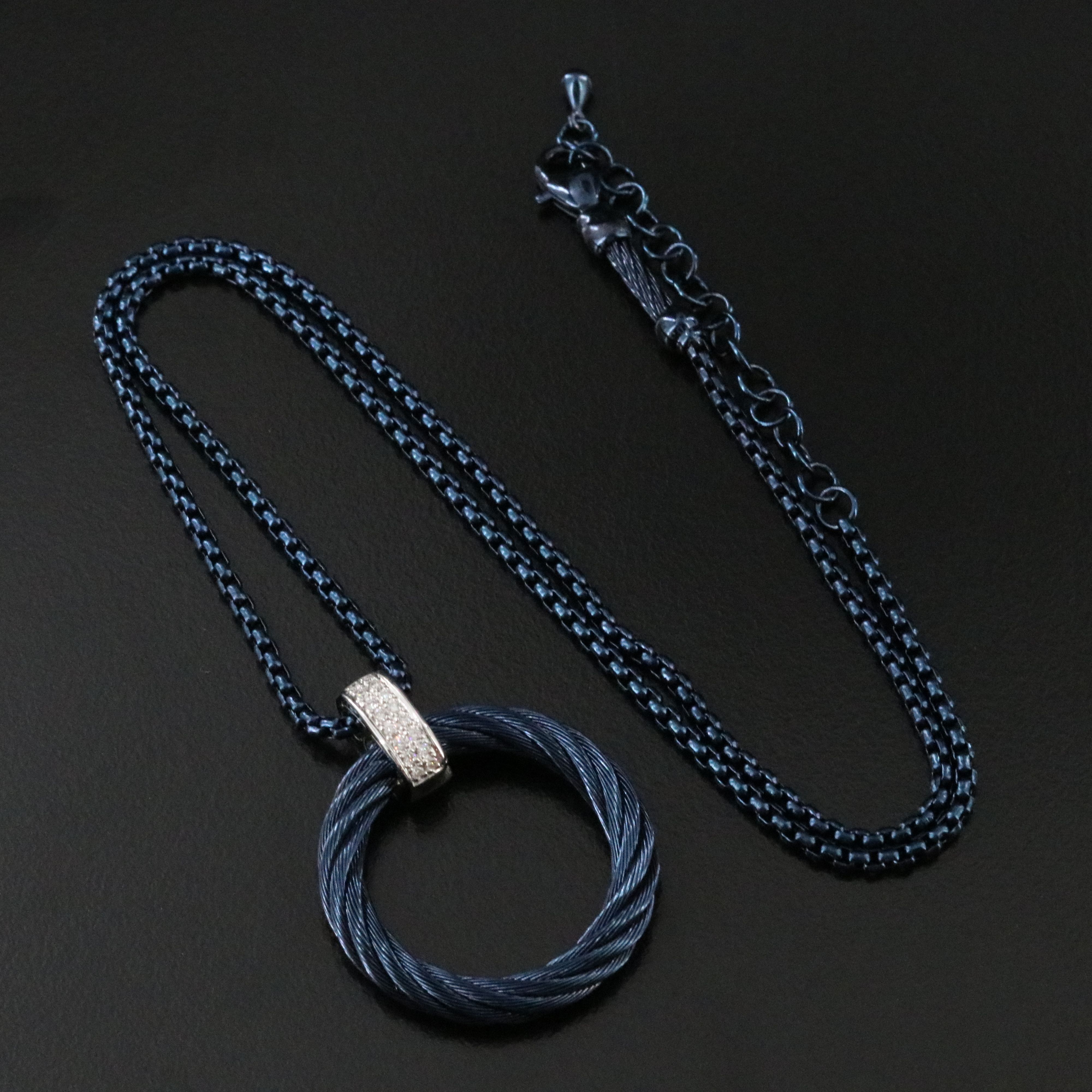 Alor Stainless Steel Cable Pendant Necklace with 14K Diamond Accent