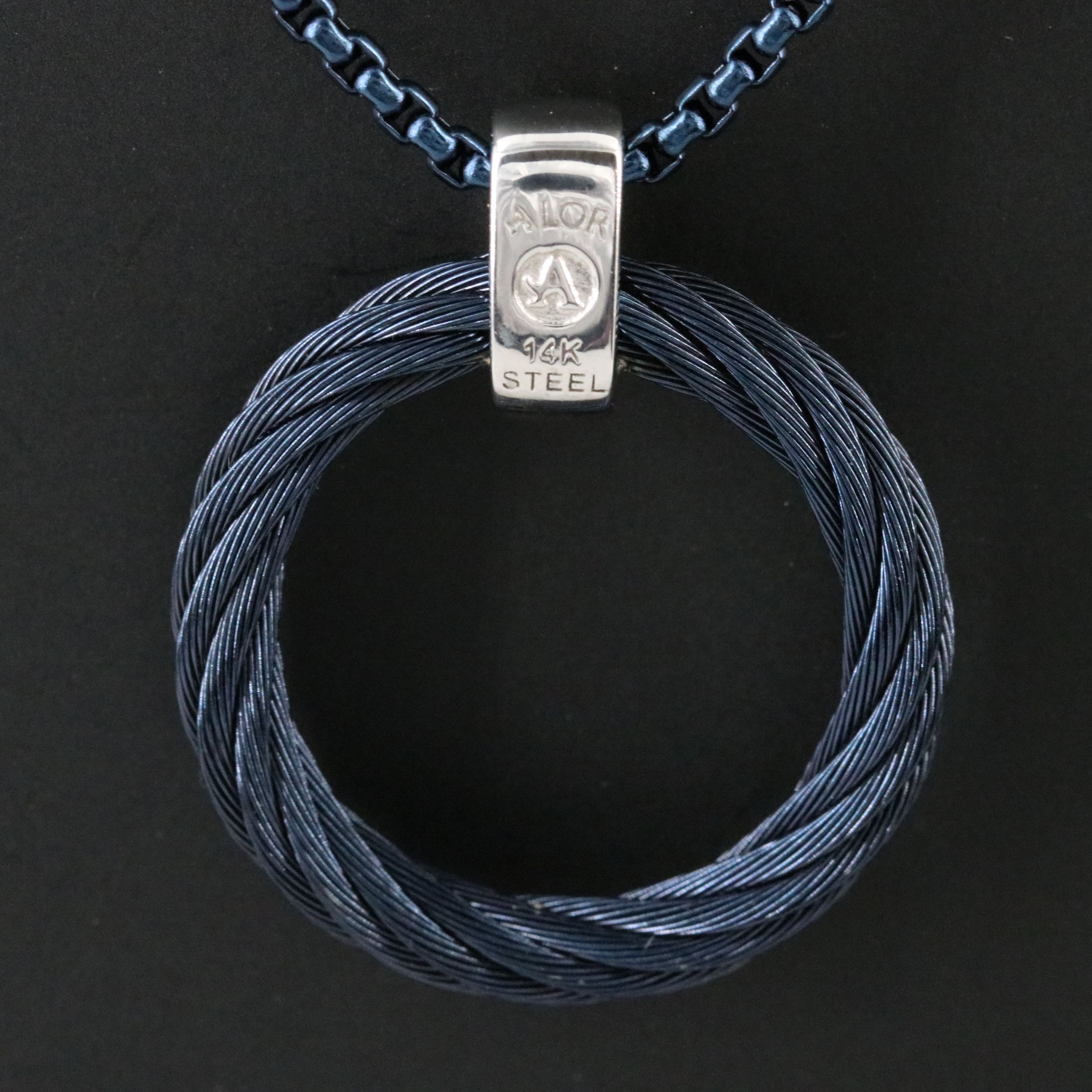 Alor Stainless Steel Cable Pendant Necklace with 14K Diamond Accent