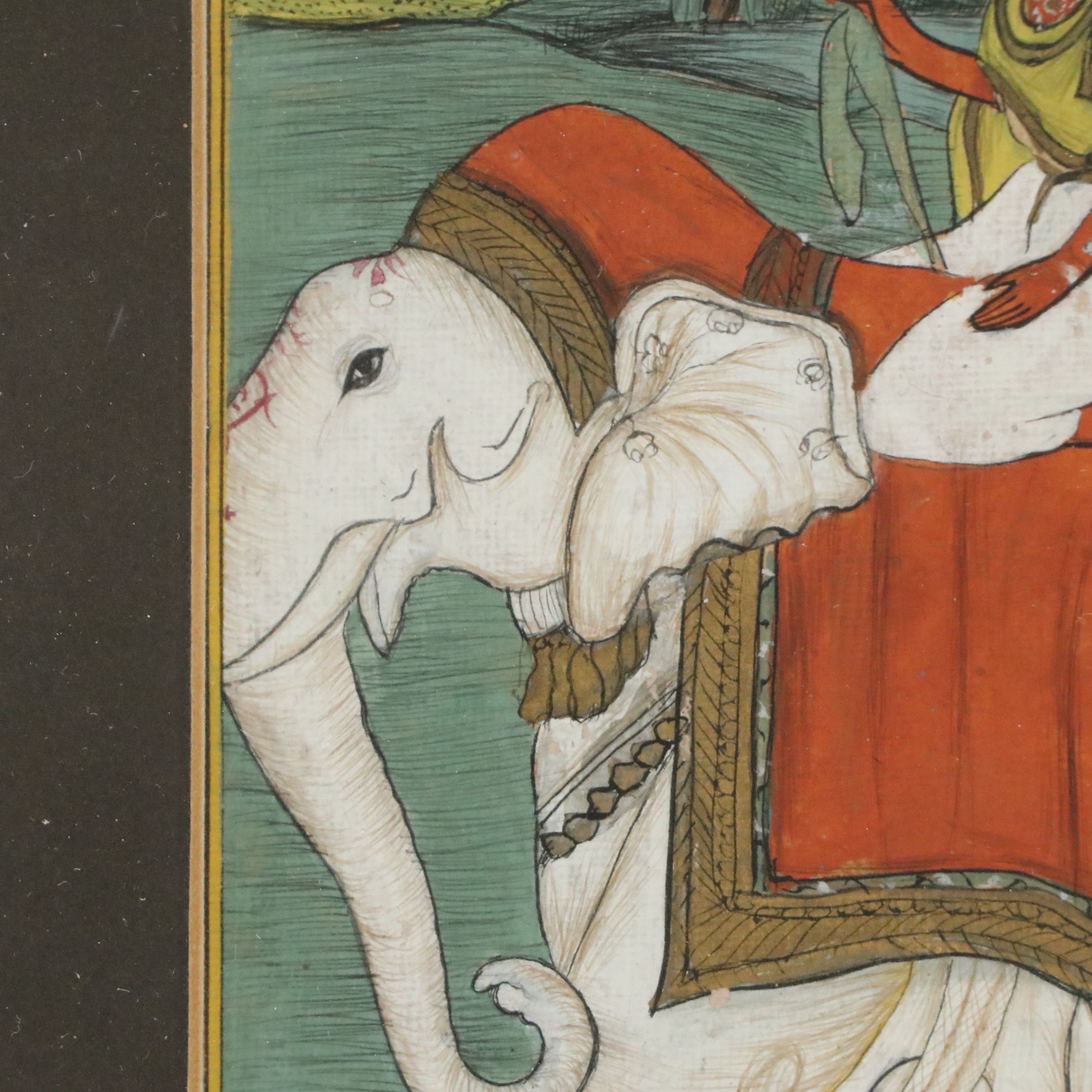Indo-Persian Gouache Painting of Figure Riding Elephant