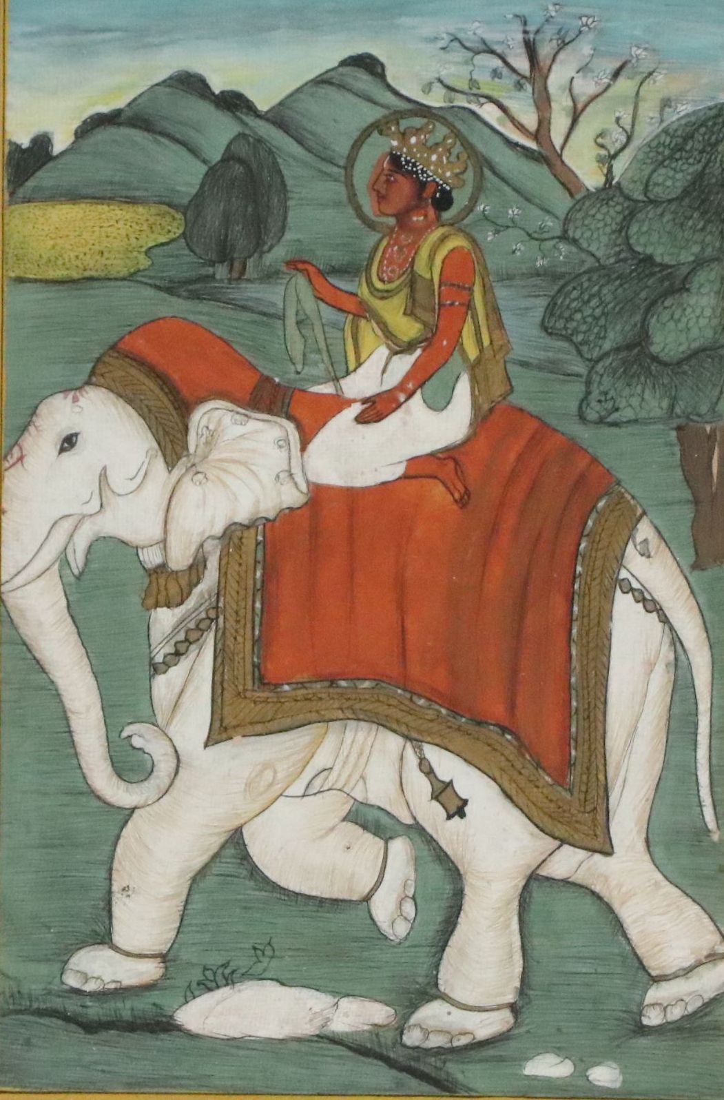 Indo-Persian Gouache Painting of Figure Riding Elephant