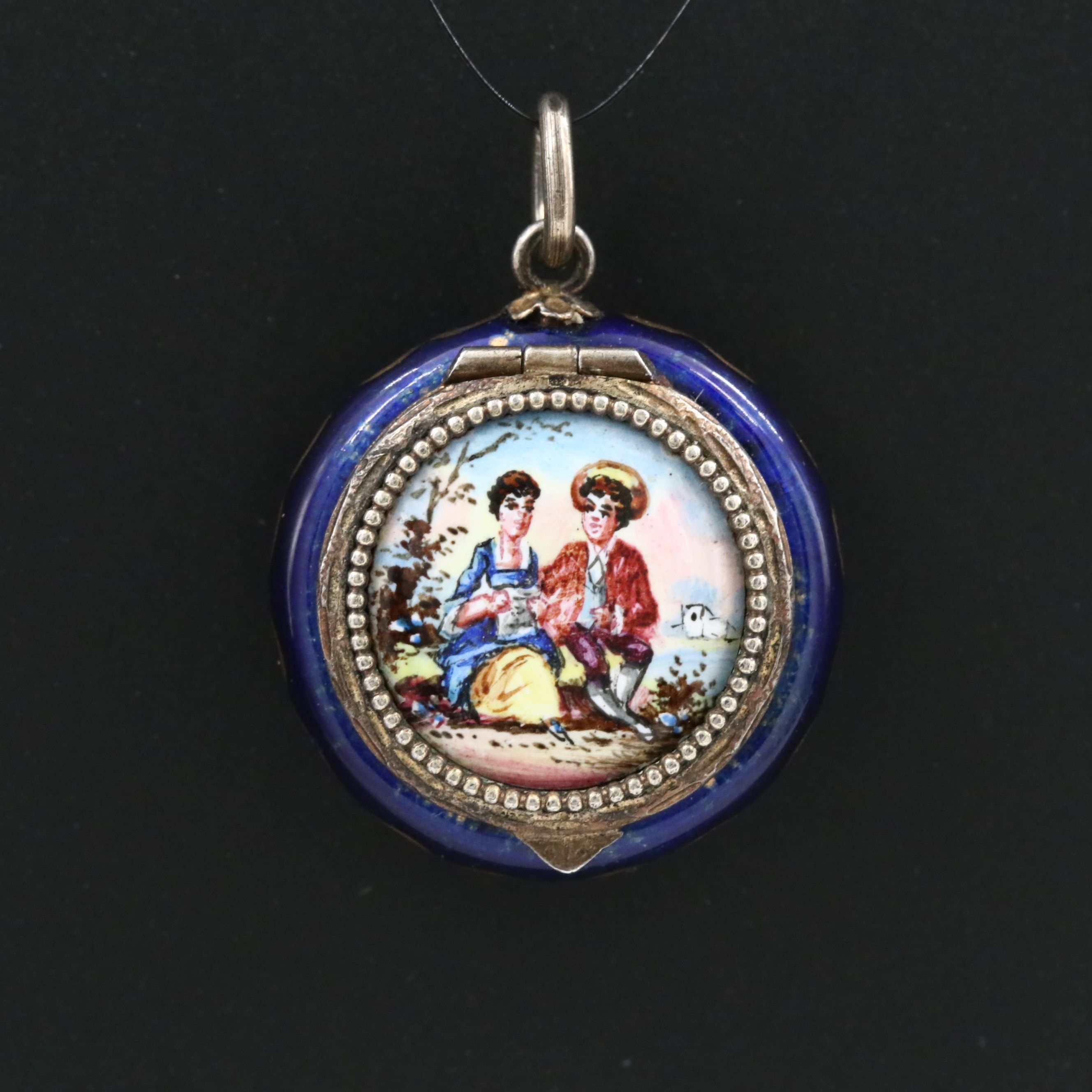 Austrian Sterling Gilt Painted Enamel Vinaigrette Pendant