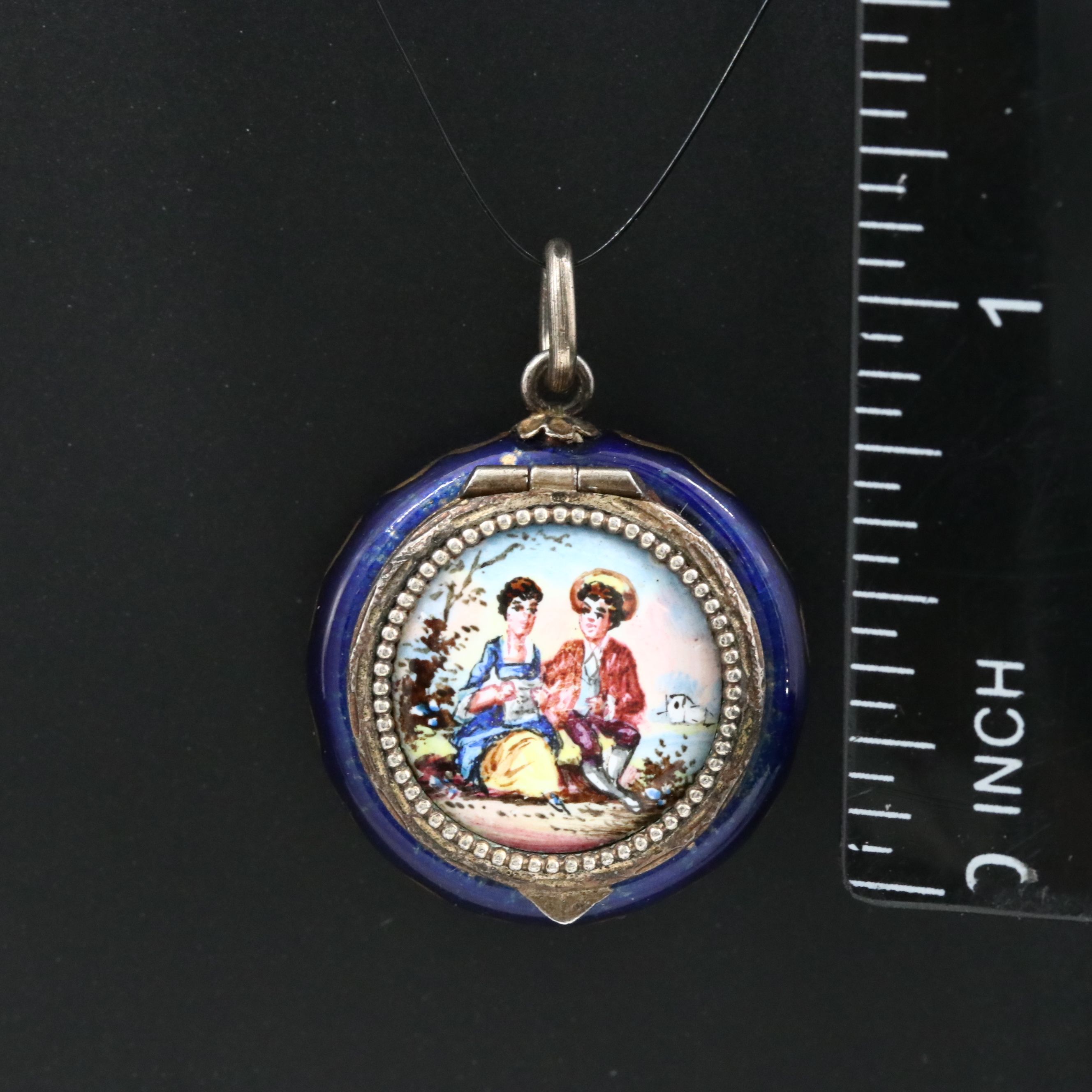 Austrian Sterling Gilt Painted Enamel Vinaigrette Pendant