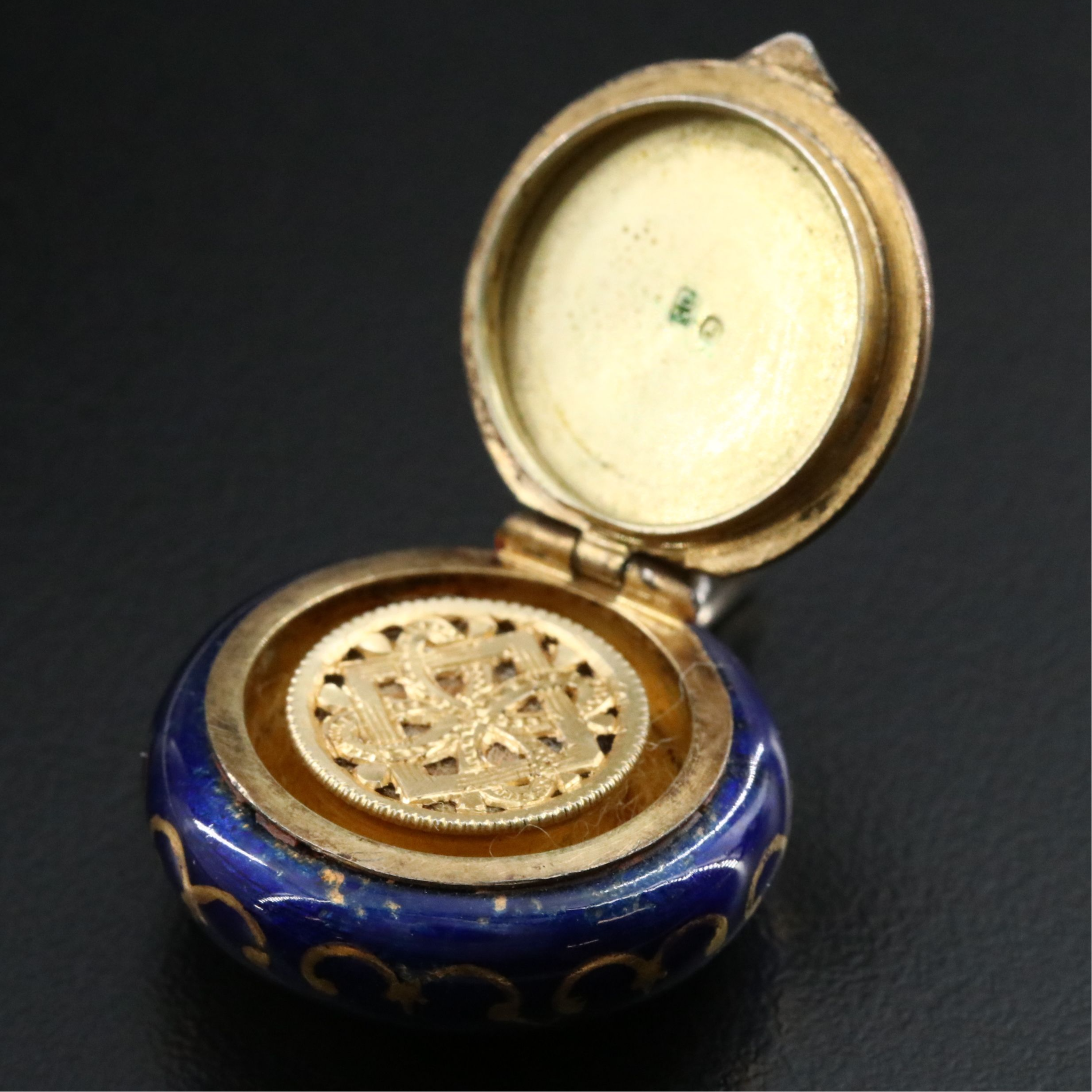 Austrian Sterling Gilt Painted Enamel Vinaigrette Pendant